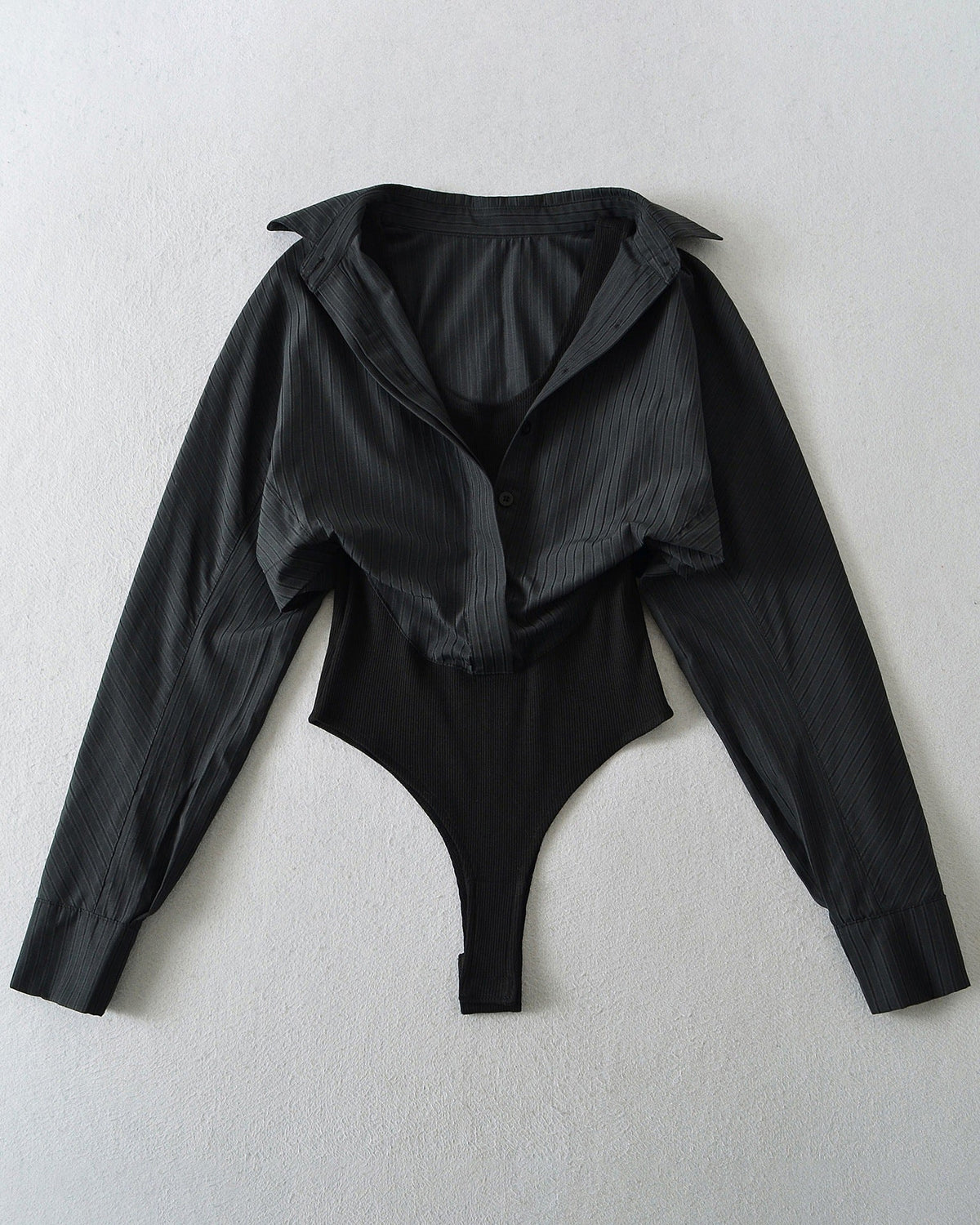 Solid Casual Button Up Shirt Bodysuit