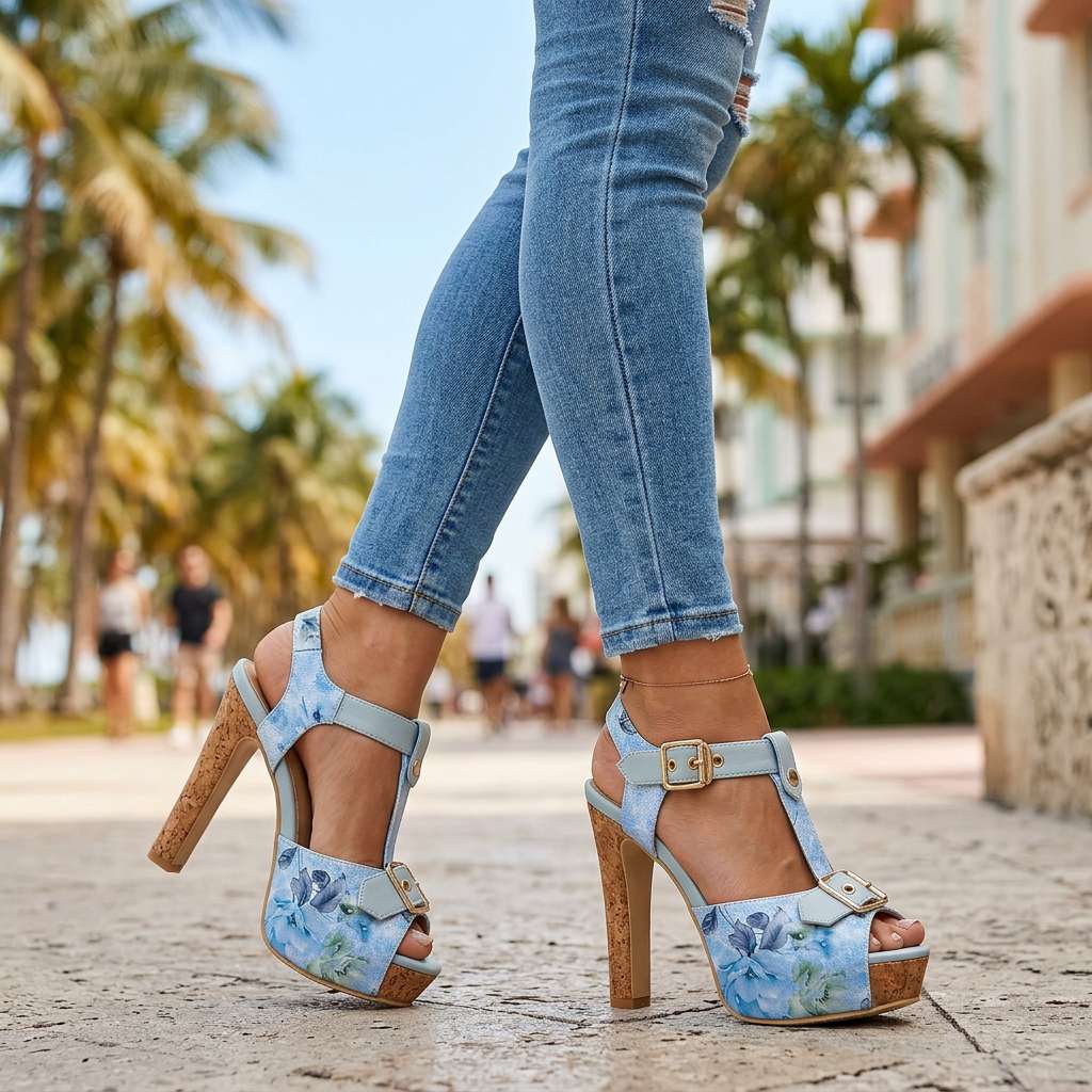 Alexis Open Toe Buckle Heels