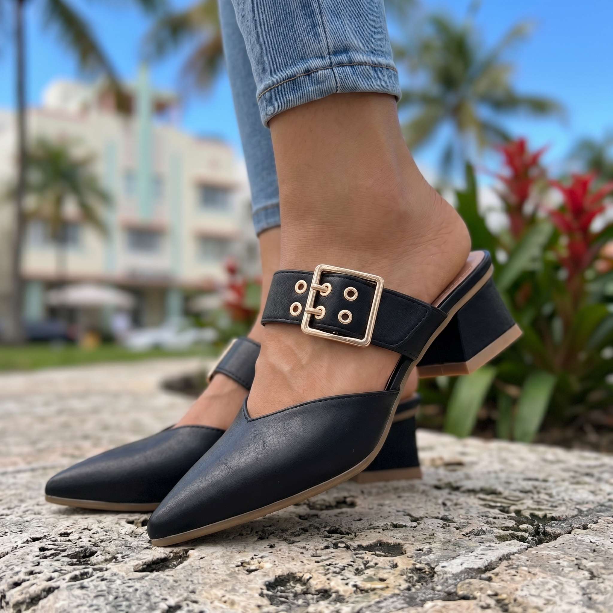 Camilla Buckle Mules