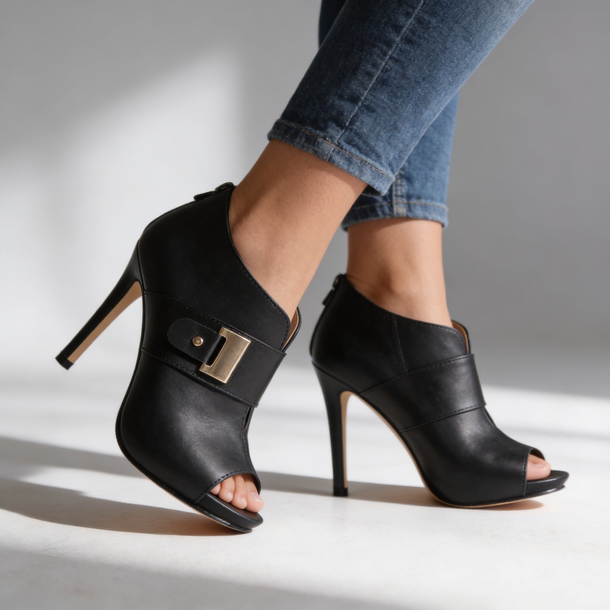 Alyssa Open Toe Buckle Heels