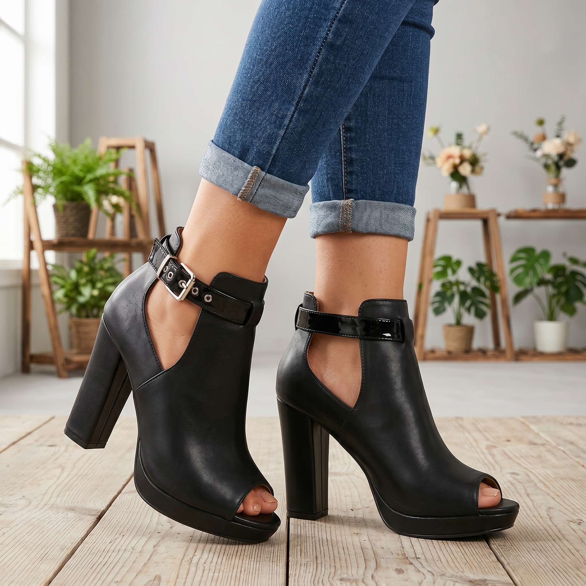 Andrea Open Toe Buckle Heels
