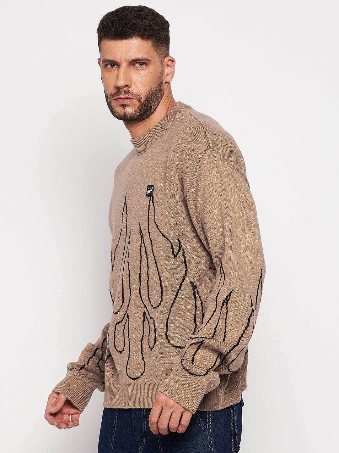Beige Flames Oversized Sweater