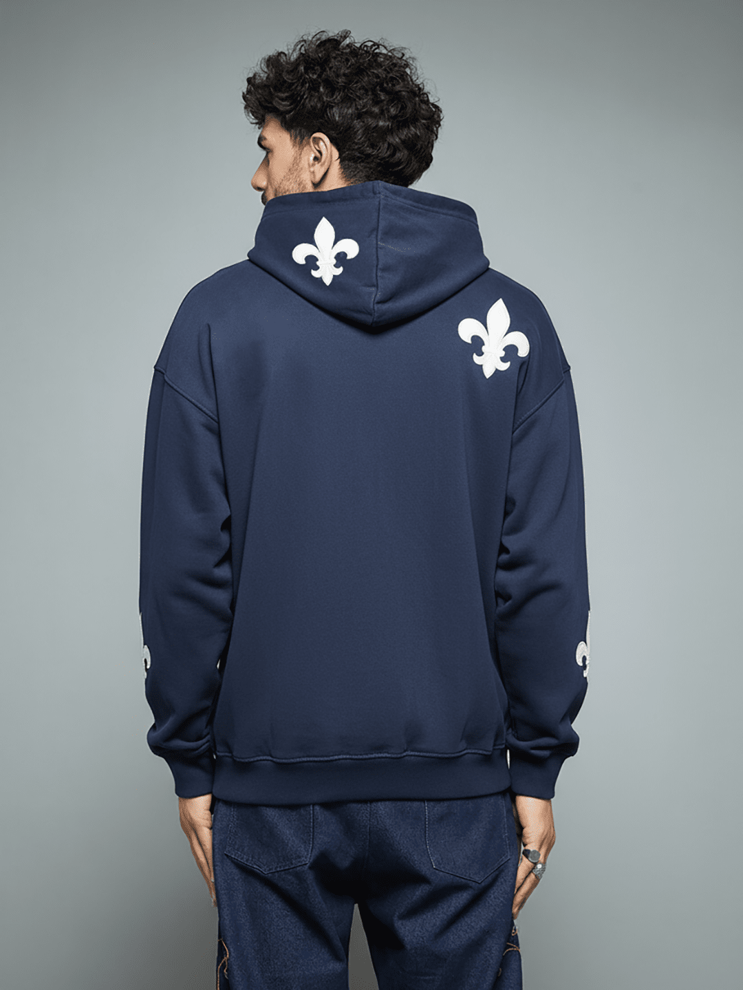 Navy Applique Zipped Hoodie