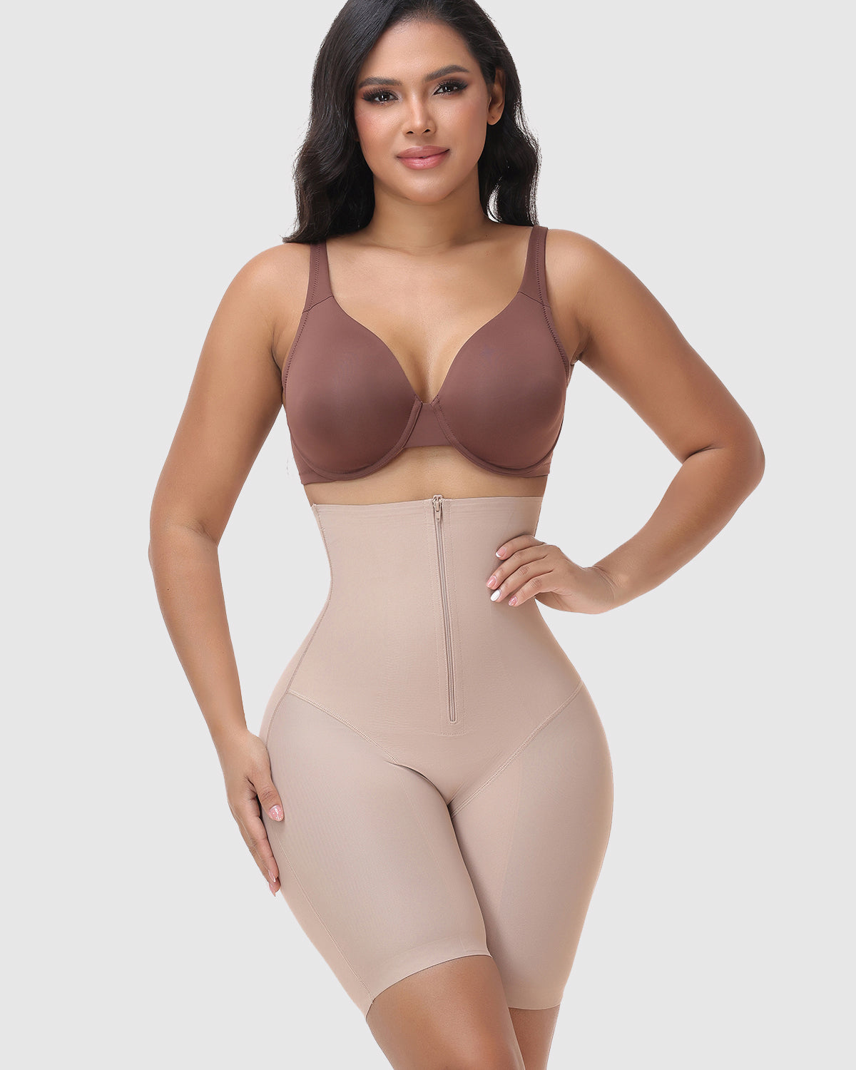 Double Compression High Waist Zip Tummy Control Butt Lifting Thigh Shaping Shorts