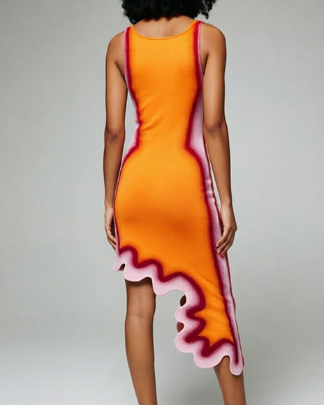 Reversible Wavy Slim Midi Dress - By Qivii
