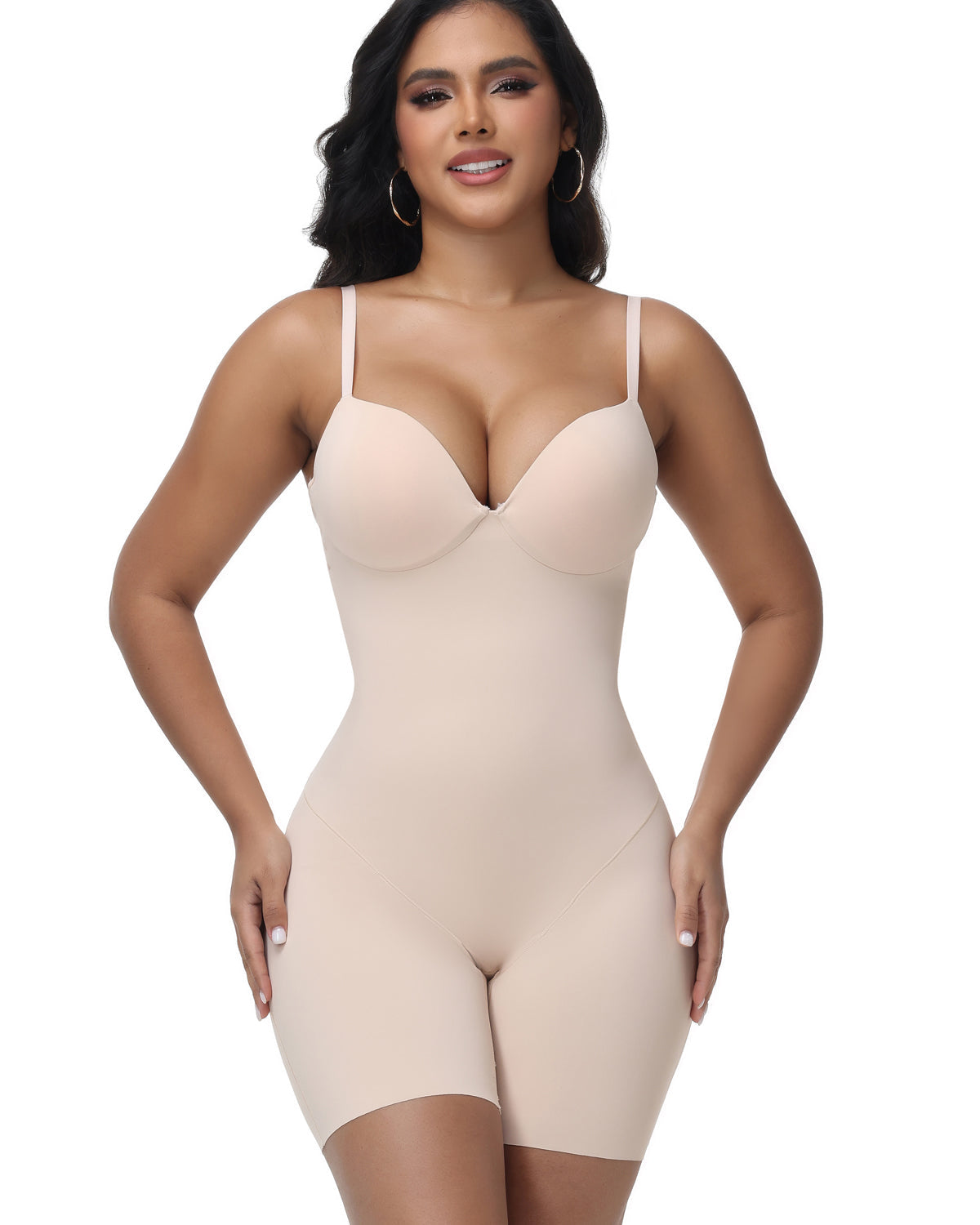 Shapshe® Built In Bra Mid Length Tummy Control Shapewear Bodysuit
