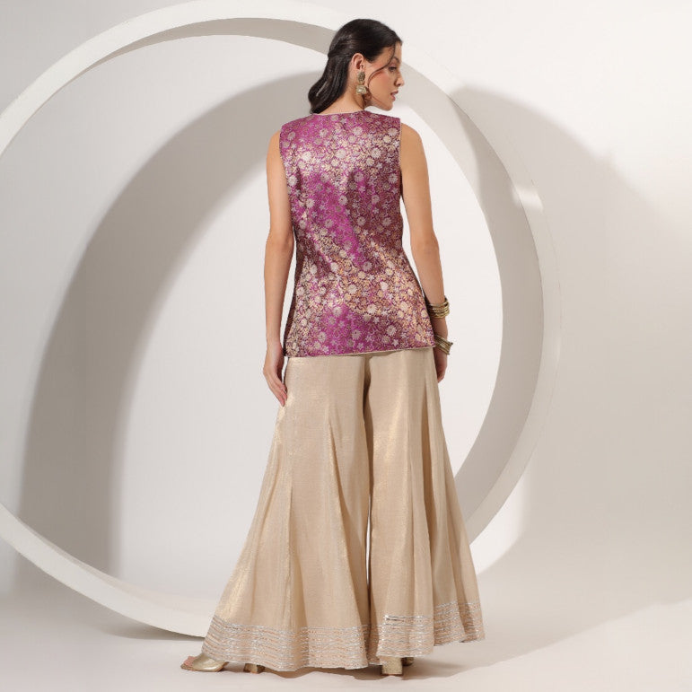 Golden Sharara with Brocade Jacket - qivii