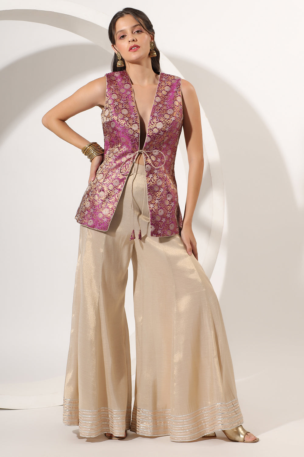 Golden Sharara with Brocade Jacket