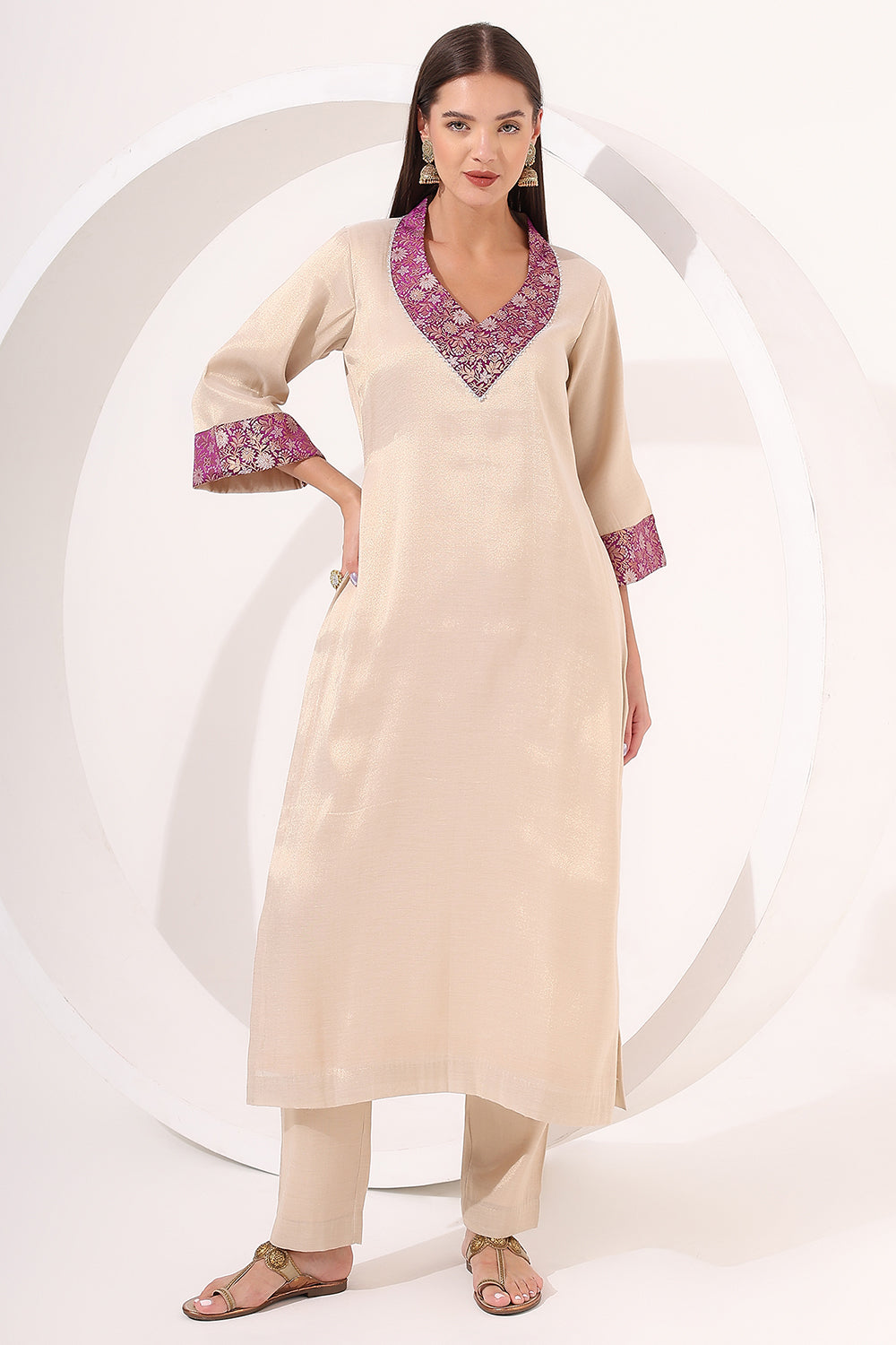 Golden Tissue Straight Kurta Set