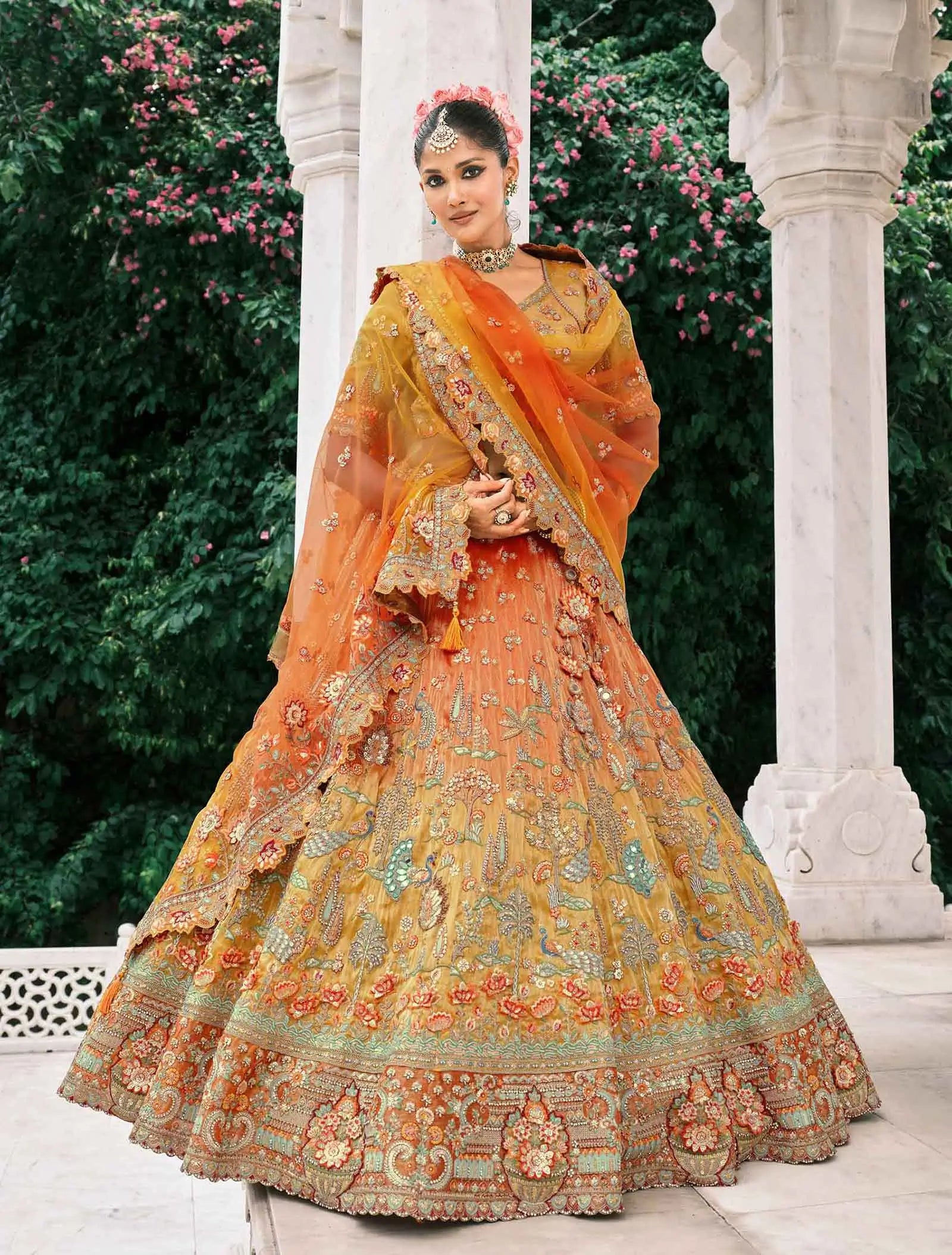 Orange Bridal Lehenga With Stunning Designer Embroidery - qivii