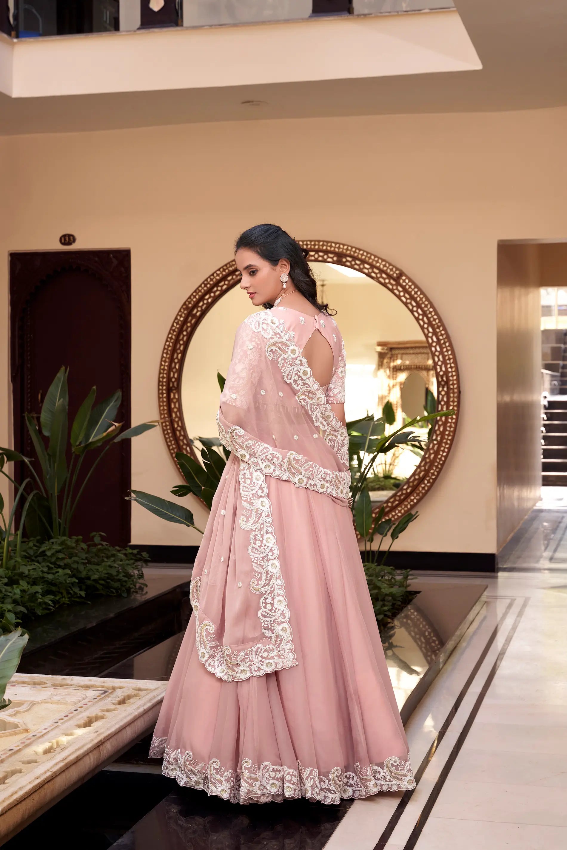 Pastel Pink Weone Silk Pearl Coding, Sequins & Thread Embroidery Work Lehenga Choli - qivii
