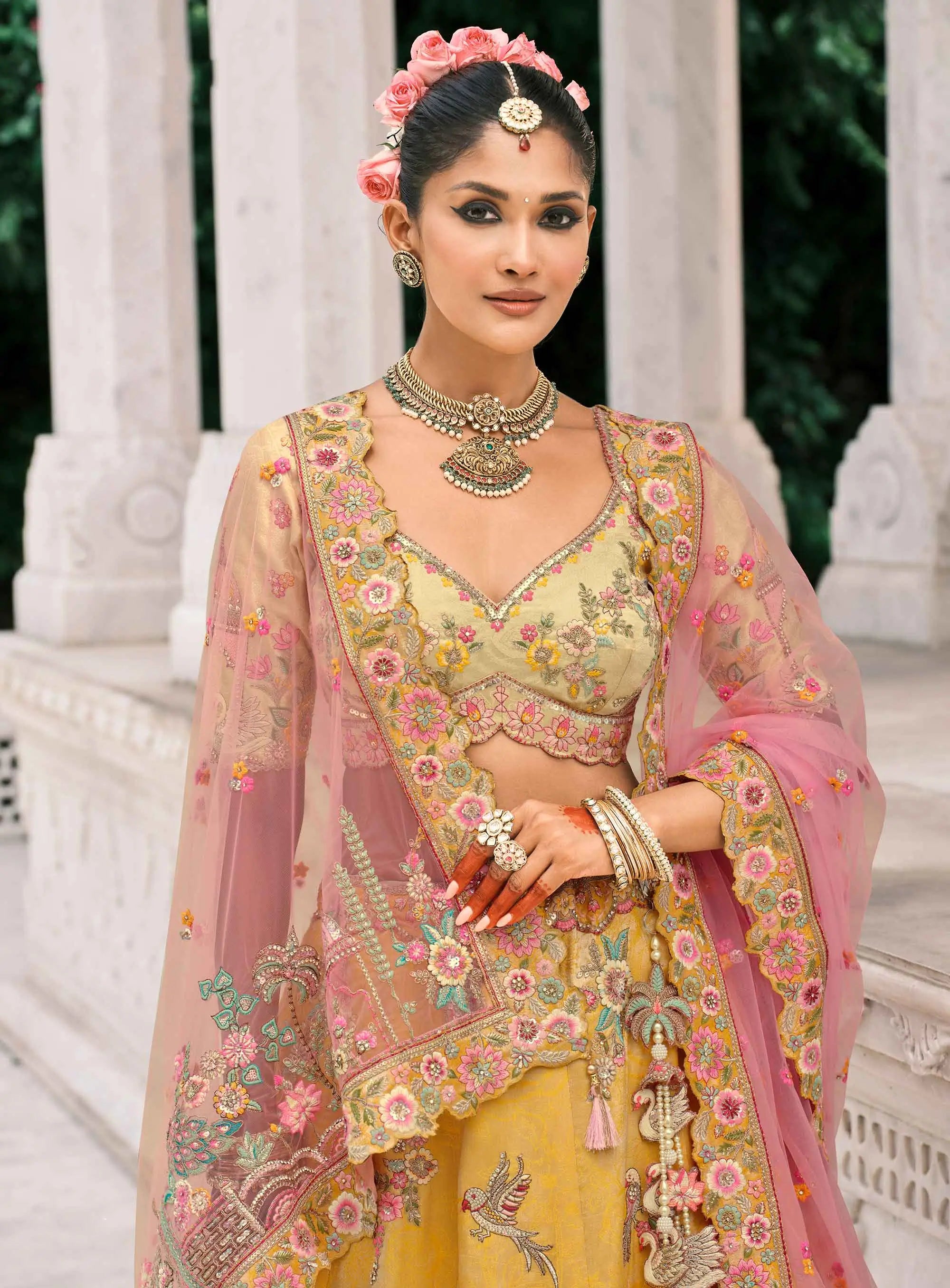 Yellow Bridal Lehenga With Stunning Designer Embroidery - qivii