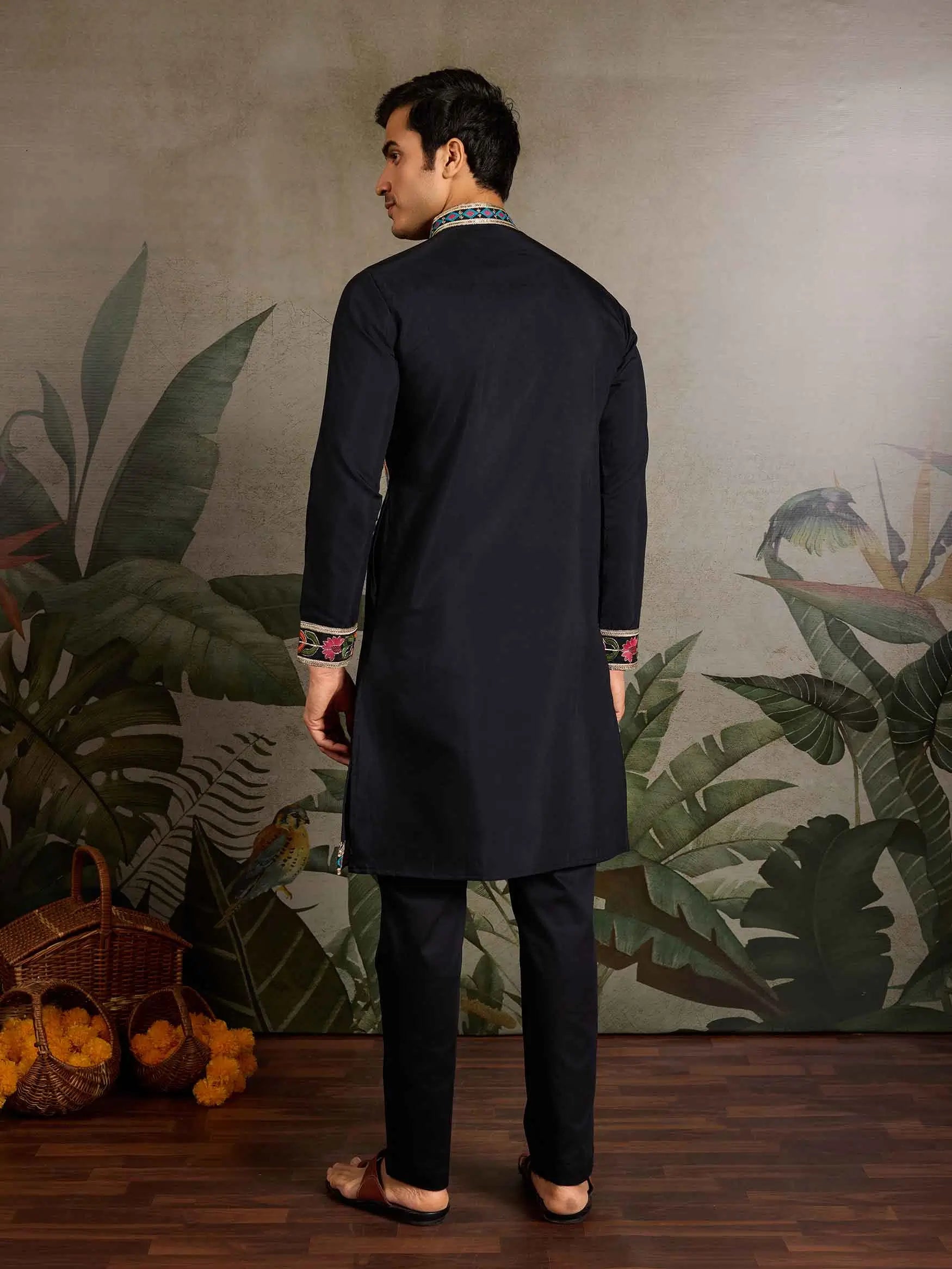 Black Multi Thread And Sequins Embroidery Work Festive Wear Kurta Set