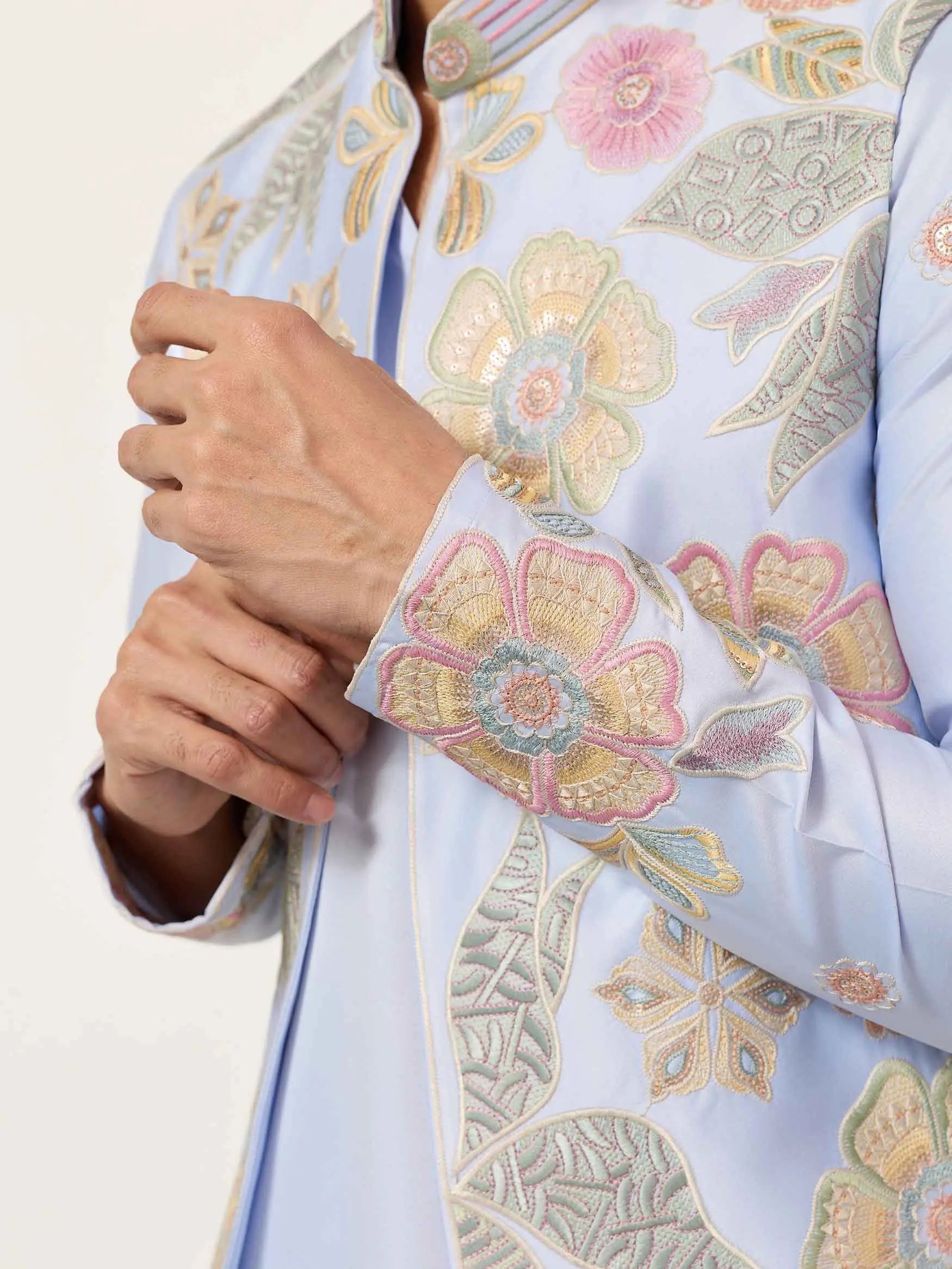 Sky Kurta Set With Embroidered Jacket