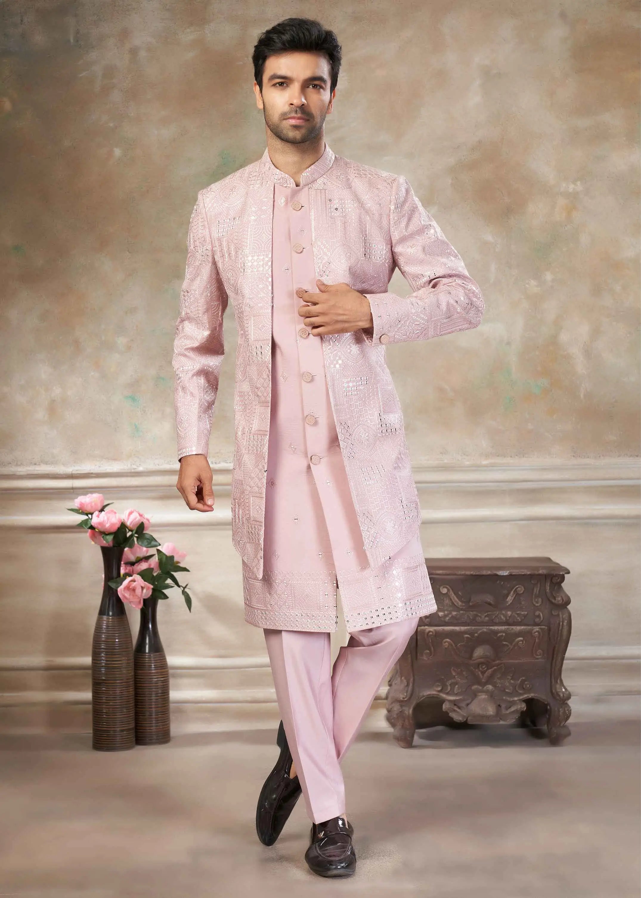 Oyster Pink Sequins Embroidery Indo Western