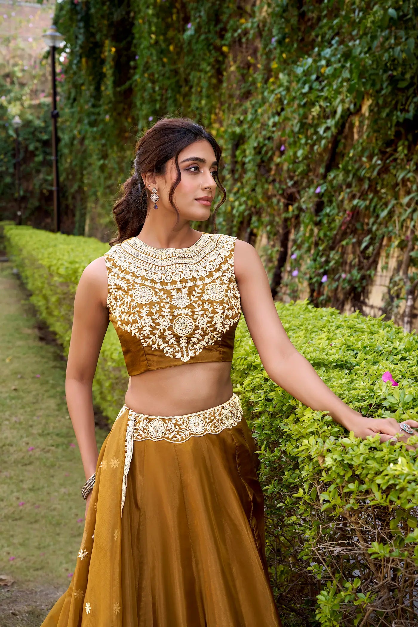 Antique Bronze Chanda Silk Embroidery Lehenga Choli