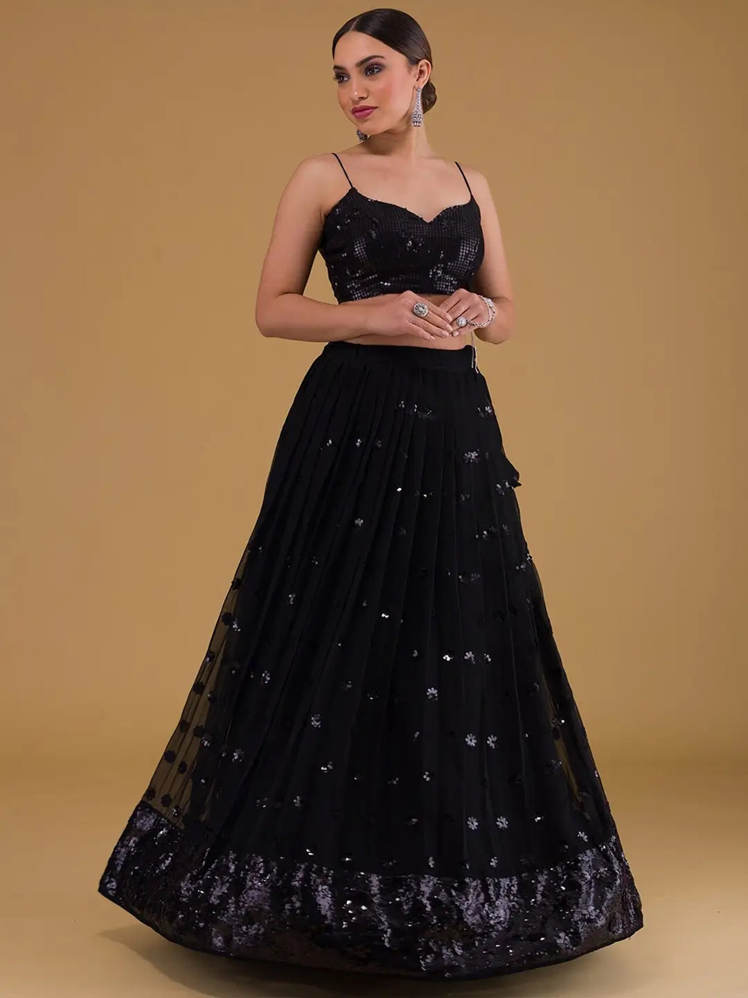 Beautiful Black Designer Sequins Embroidery Work Party Wear Lehenga