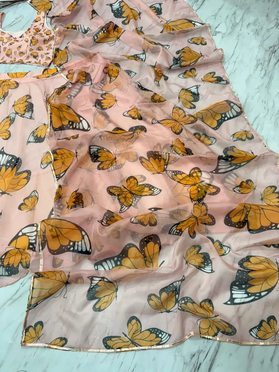 Beautiful Yellow Butterfly Digital Print Silk stylish Lehenga