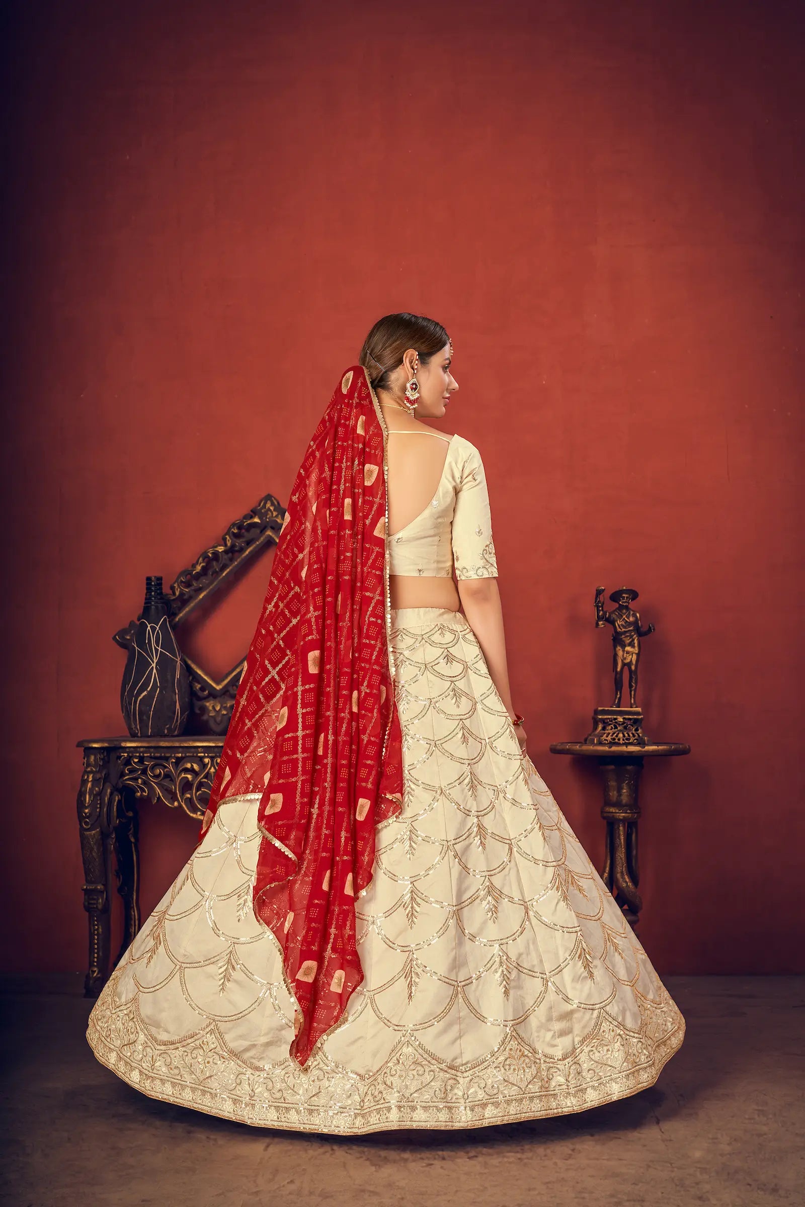 Beige Art Silk Lehenga Choli With Sequence & Thread Embroidery Work