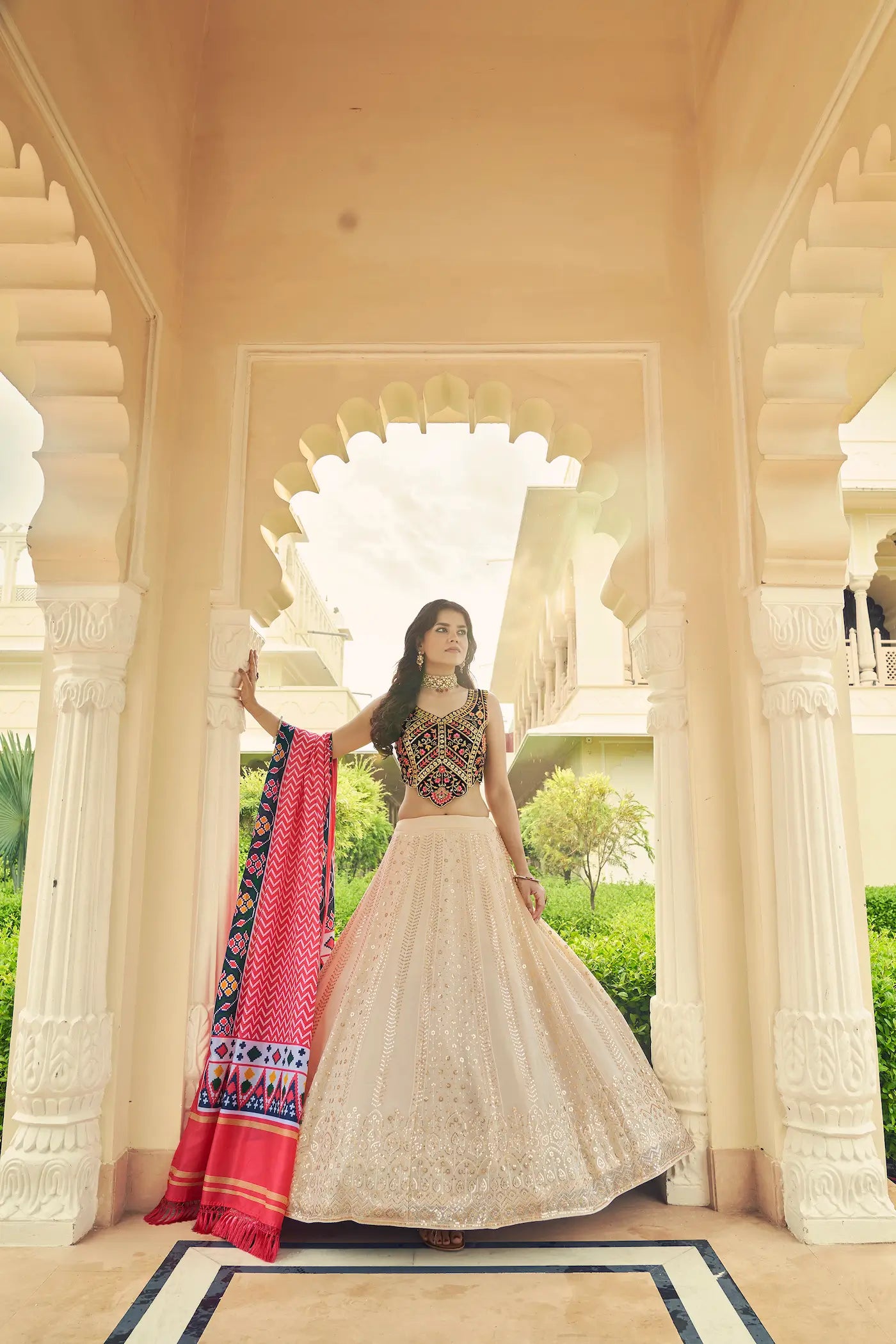Beige Georgette Lehenga Choli With Thread with Sequence Embroidery Work