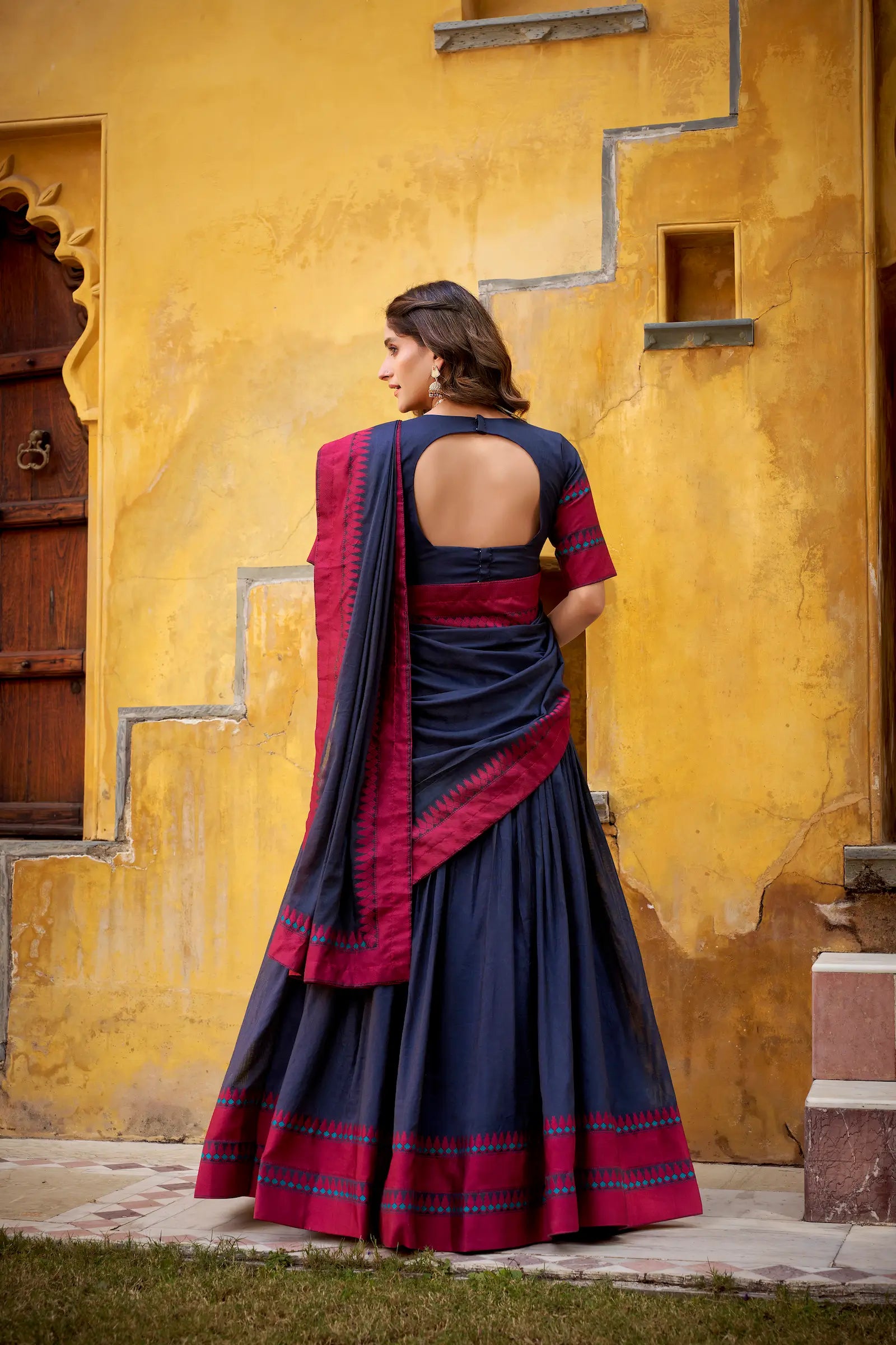 Black Chanderi Thread Work Lehenga Choli
