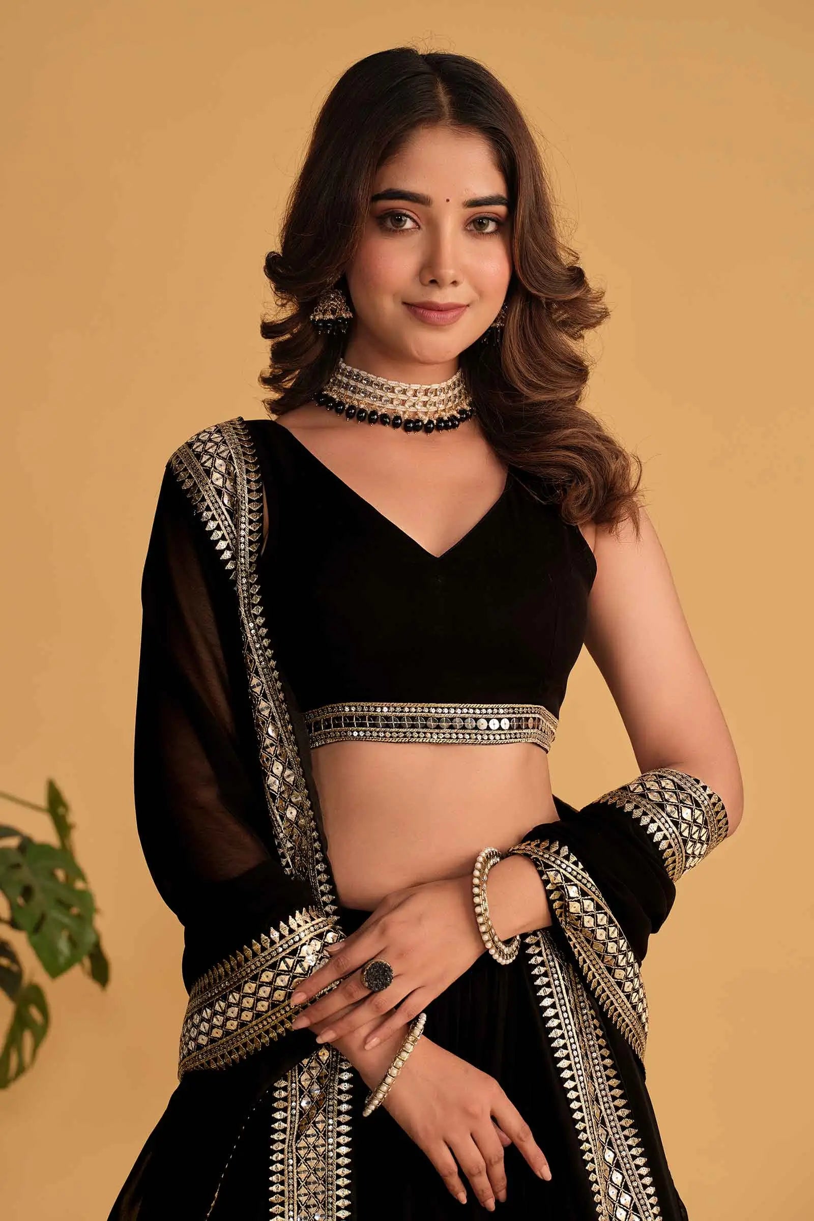 Black Georgette Lehenga With sequins And Zari Embroidered Work With Dupatta