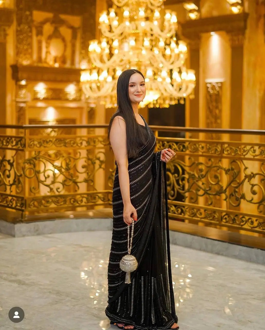 Black Georgette Saree With Sequins & Zari Work
