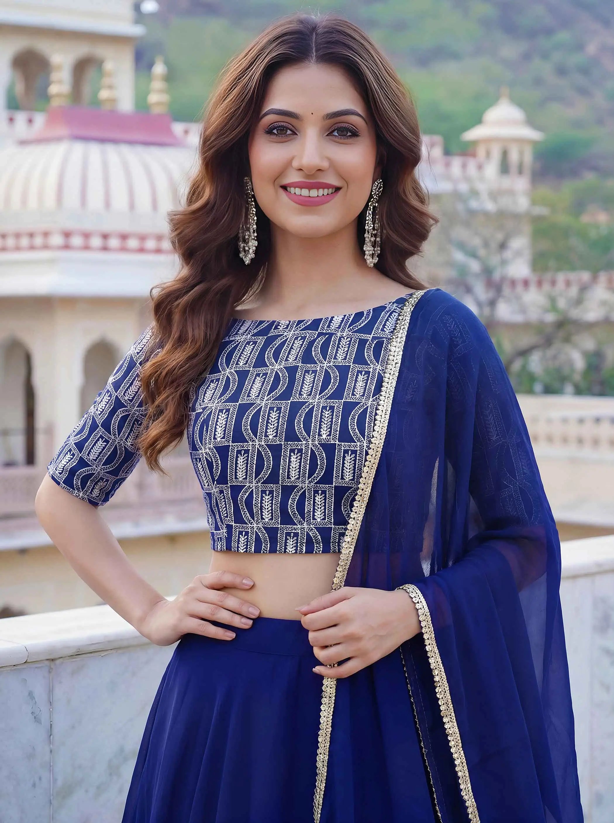 Blue Georgette Lehenga with Embroidery