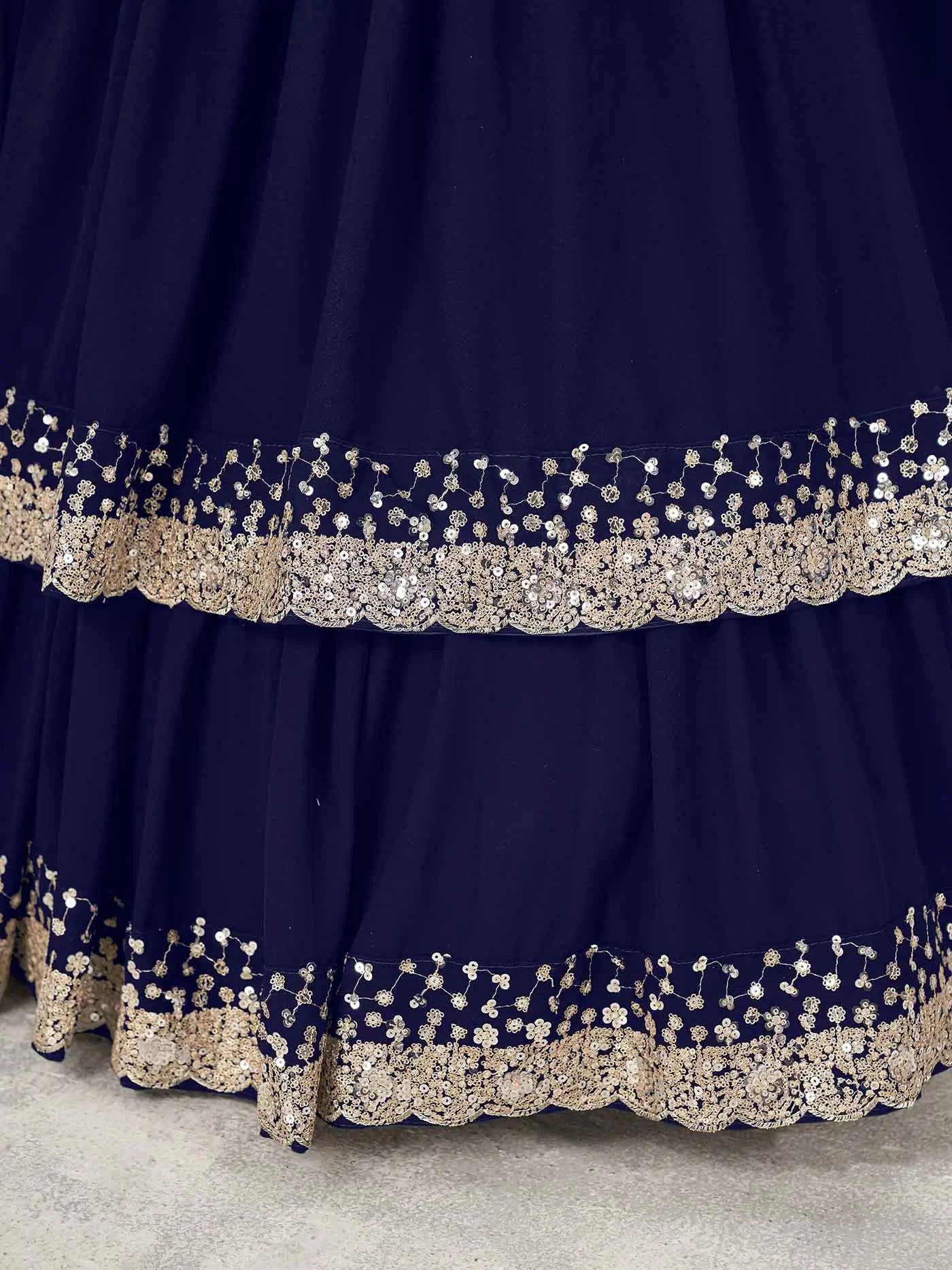 Blue Sequins Zari Embroidery Work Lehenga