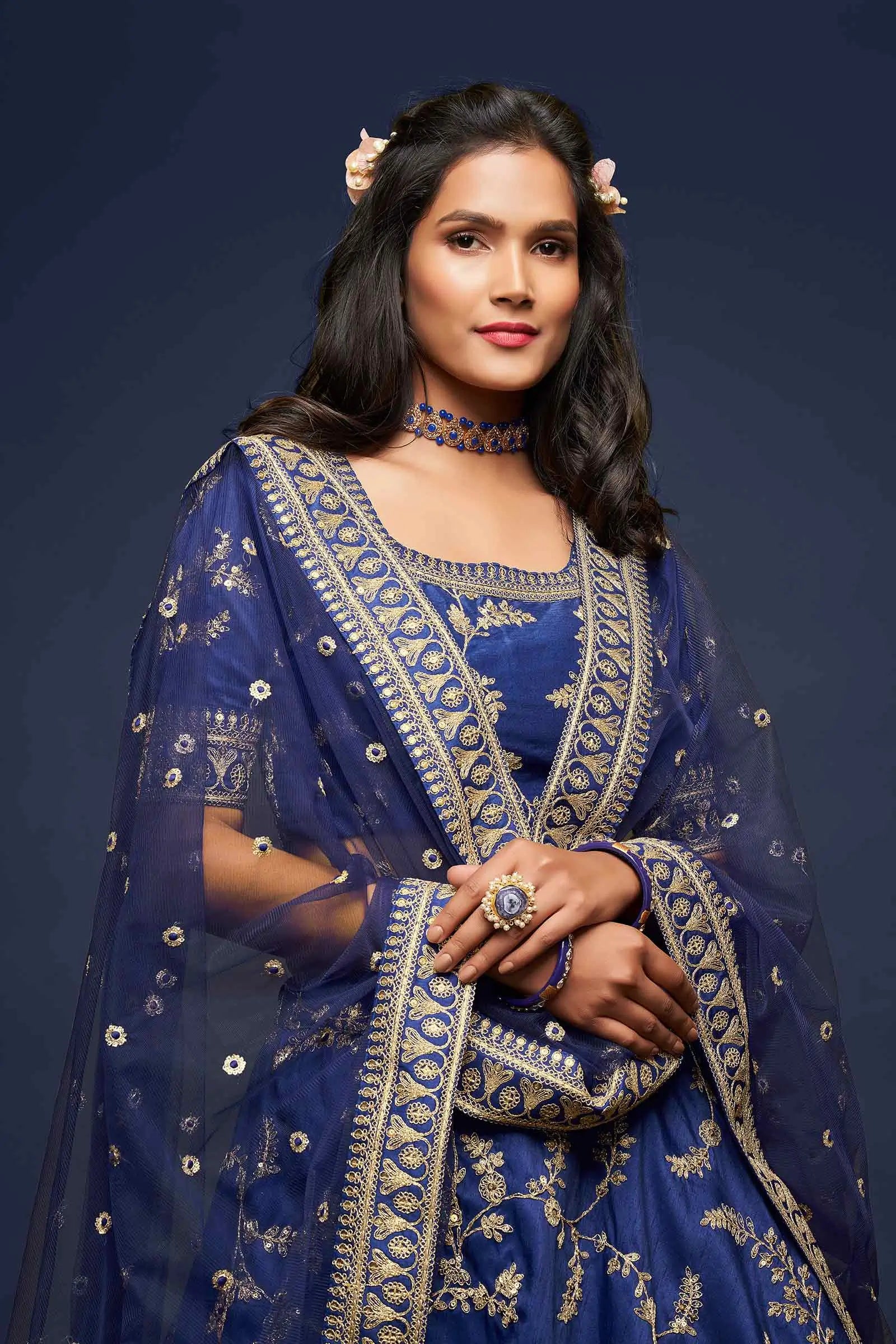 Blue Silk Lehenga Choli With Thread Zari Dori And Sequins Embroidery Work