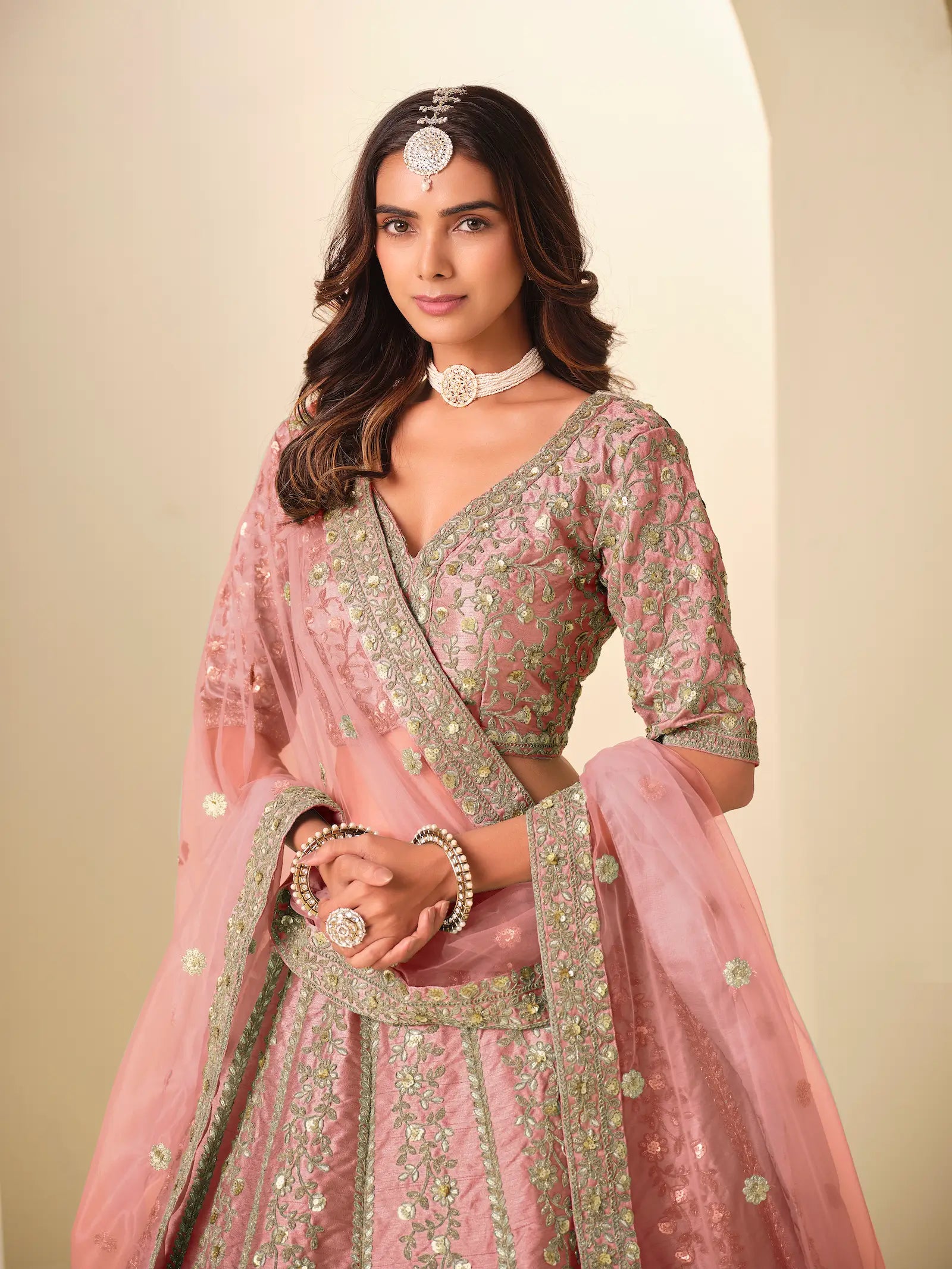 Daisy Pink Art Silk Embroidered Lehenga Choli