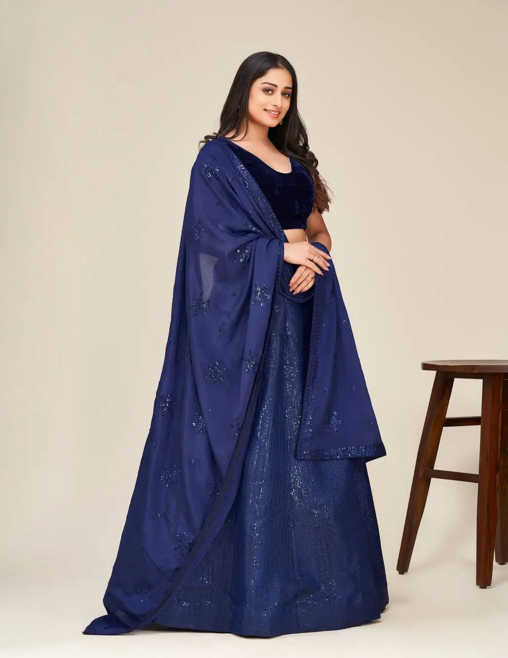 Dark Blue Tapeta Silk Sequence Embroidery Work Lehenga Choli