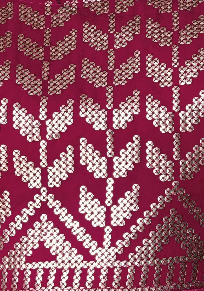 Dark Pink Georgette Lehenga With Sequins And Thread Embroidery Work