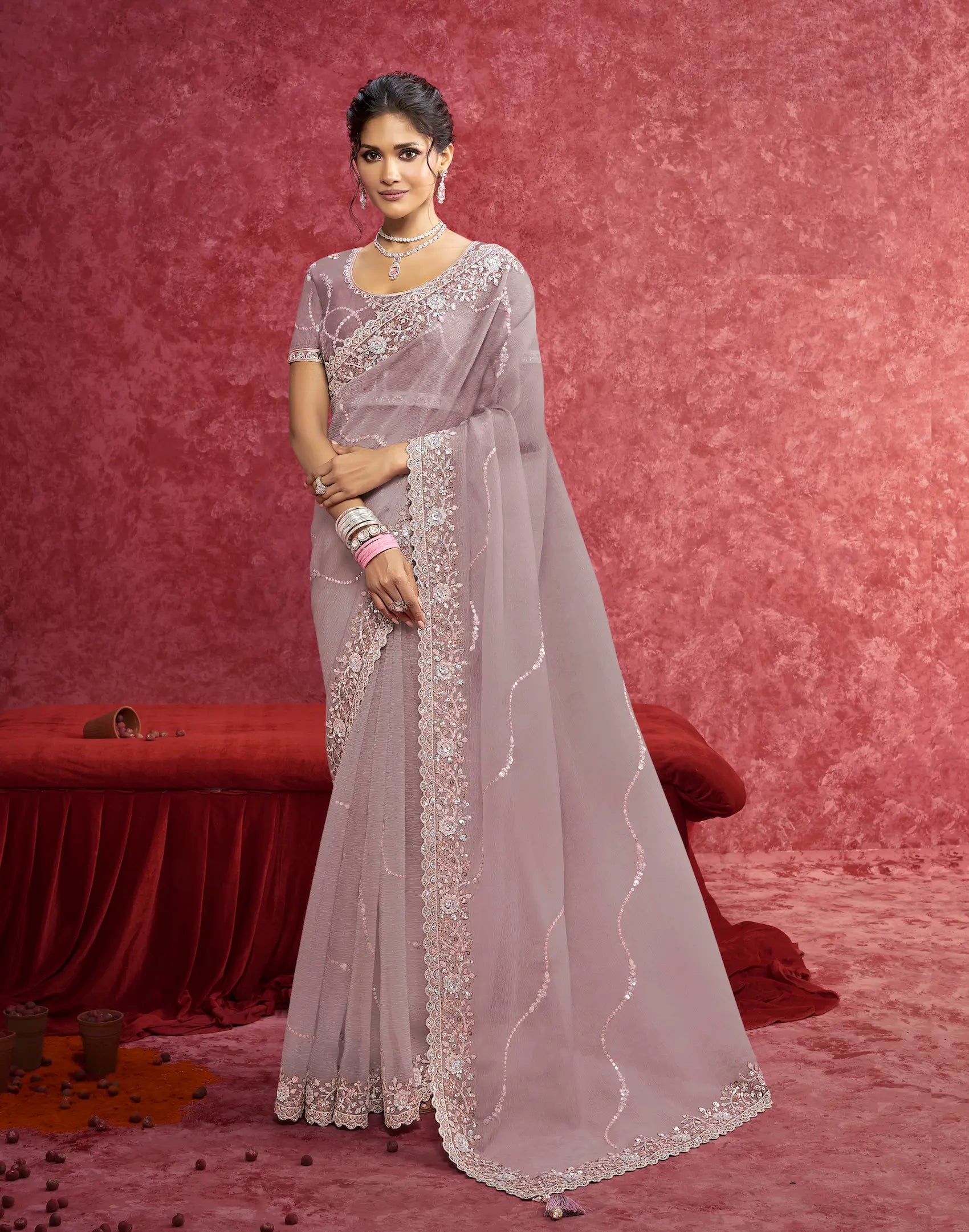 Dusty Purple Banarasi Embroidery Work Party wear Saree