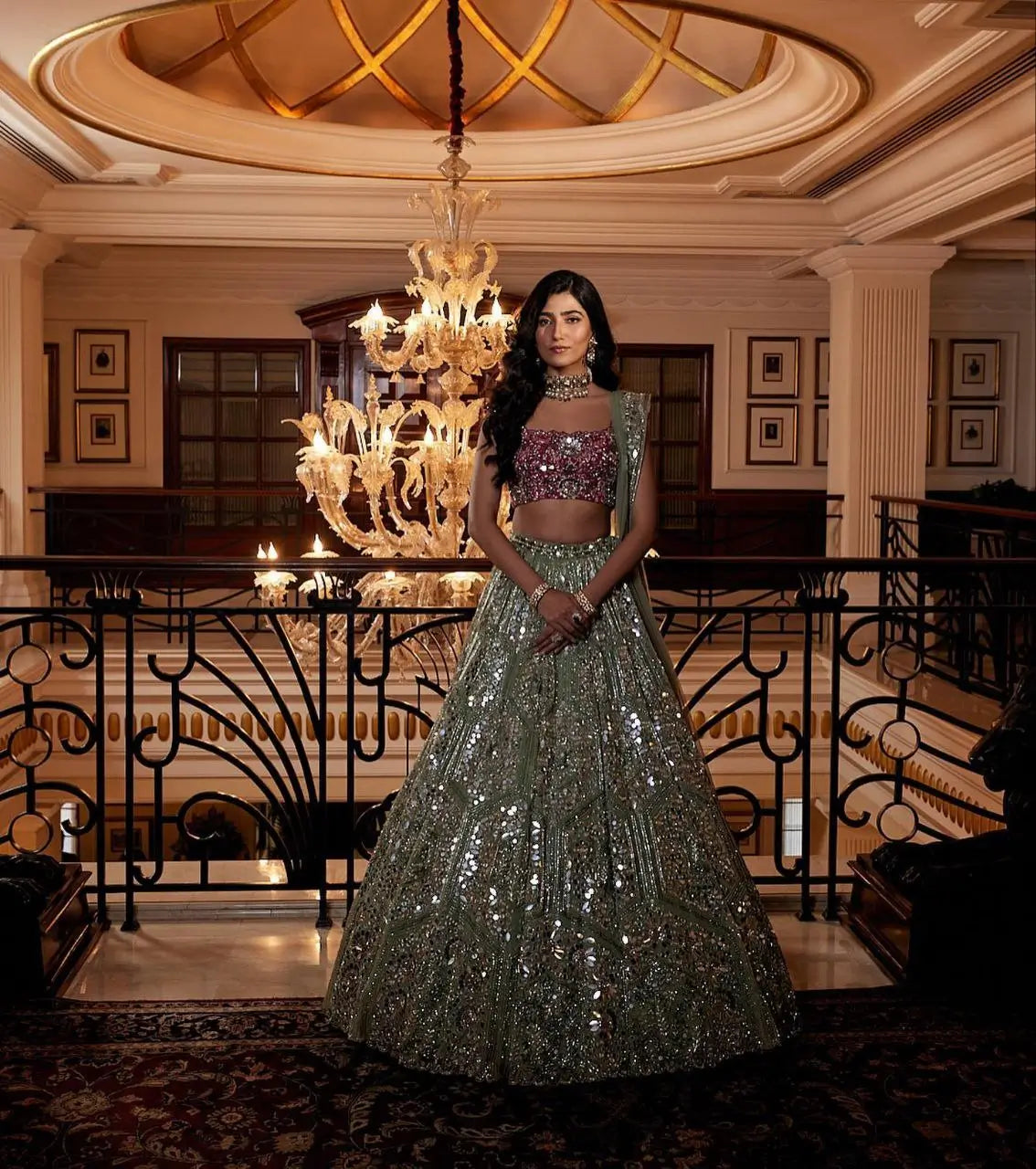 Grey And Pink Georgette Lehenga With Embroidery Coding Sequins Work