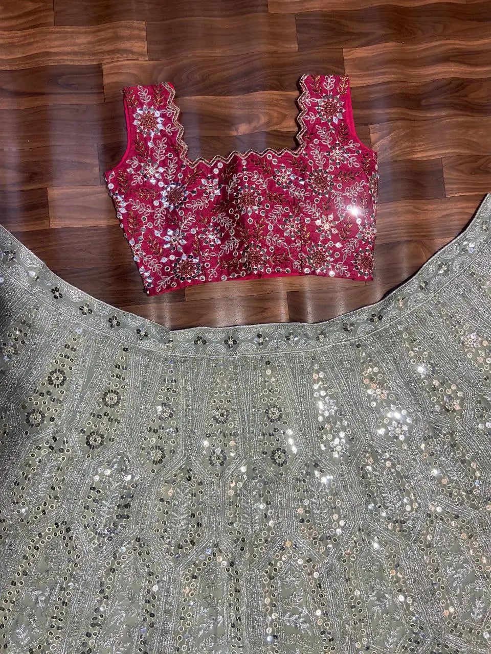 Grey And Pink Georgette Lehenga With Embroidery Coding Sequins Work