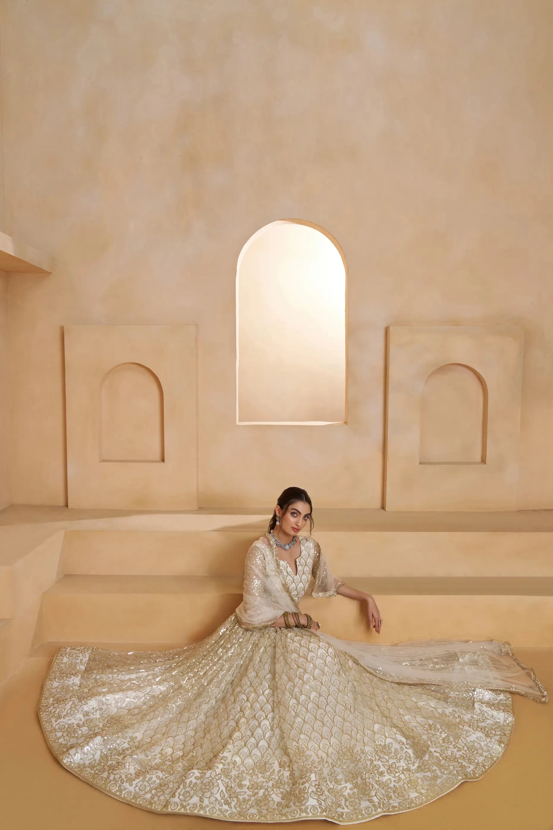 Ivory Gold Net Embroidery Lehenga choli