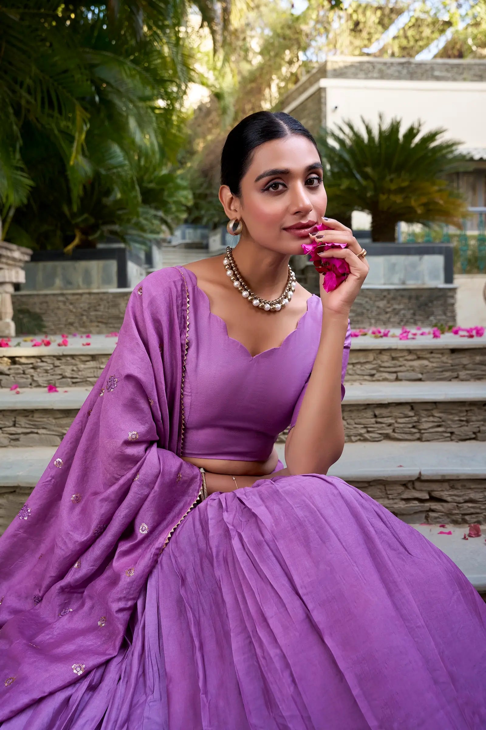 Lavender Chanderi Silk Zari Weaving Lehenga Choli