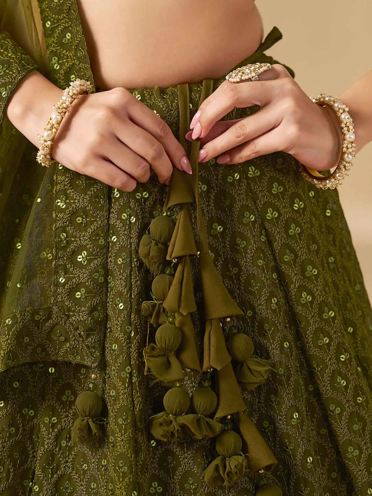 Mehendi Green Designer Lehenga With Sequins Embroidery Work And Dupatta