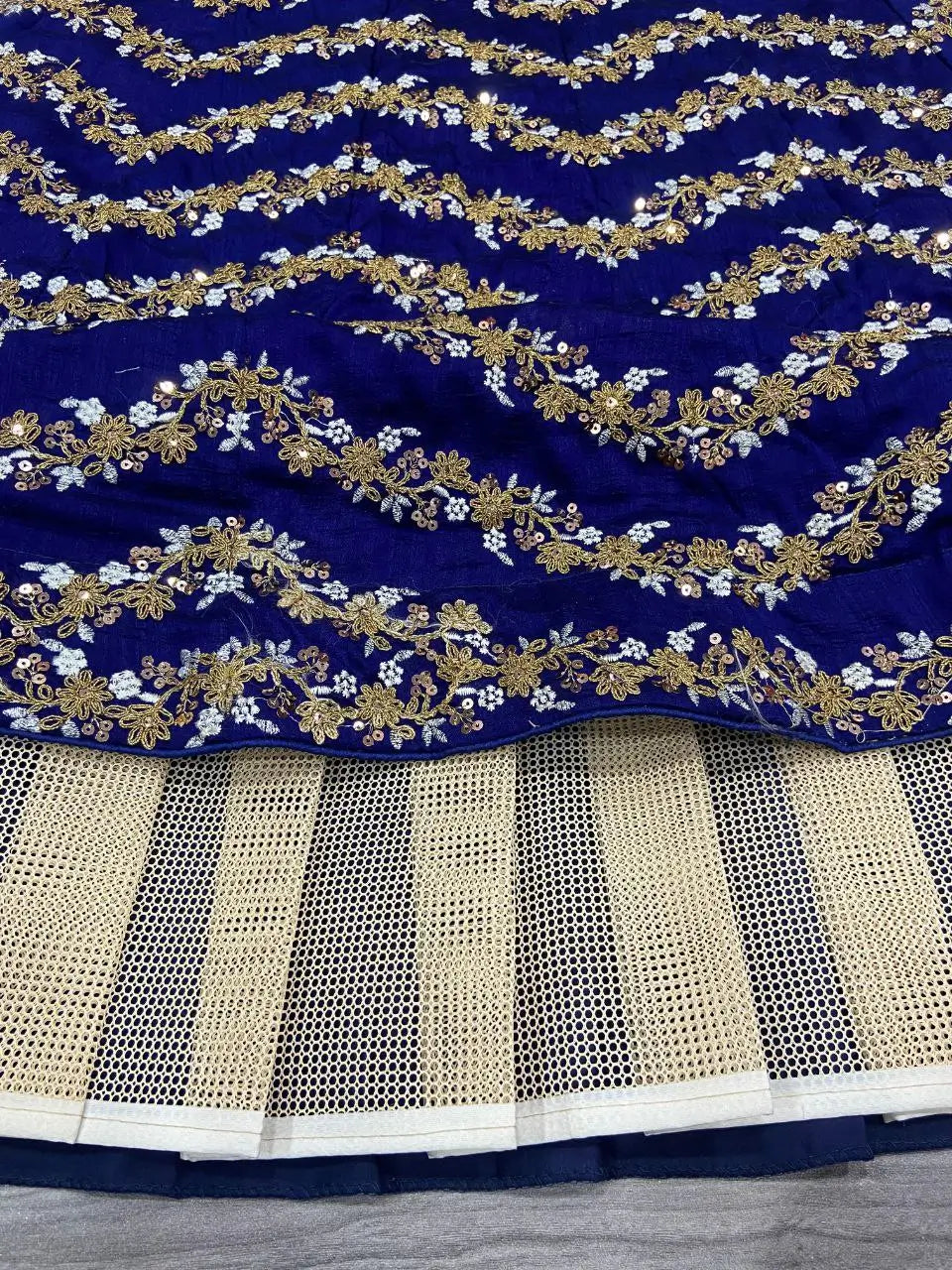 Navy Blue Chinnon Silk Lehenga With Coding Sequins And Embroidery Work