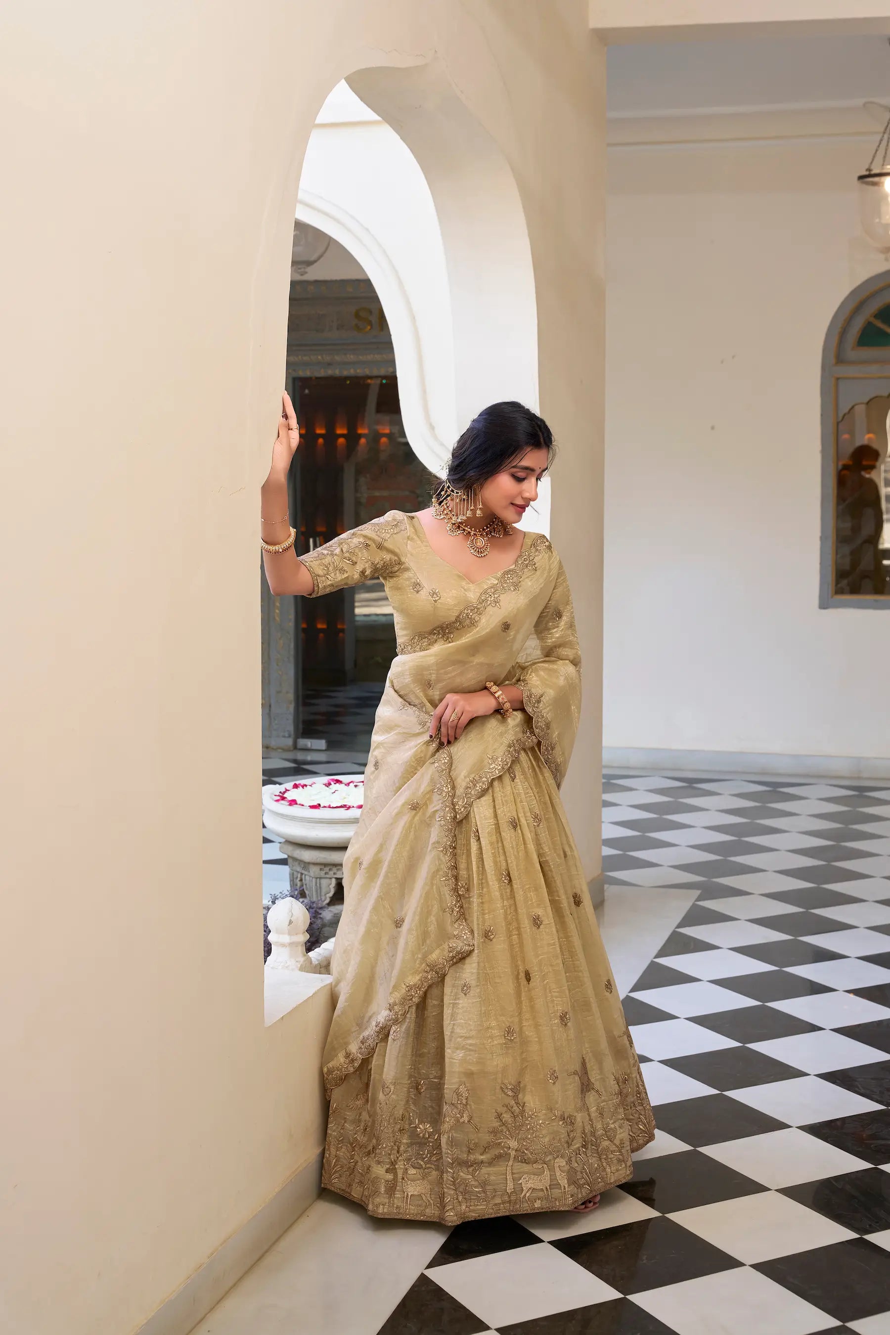 Off White Crush Sequence Embroidery Lehenga Choli