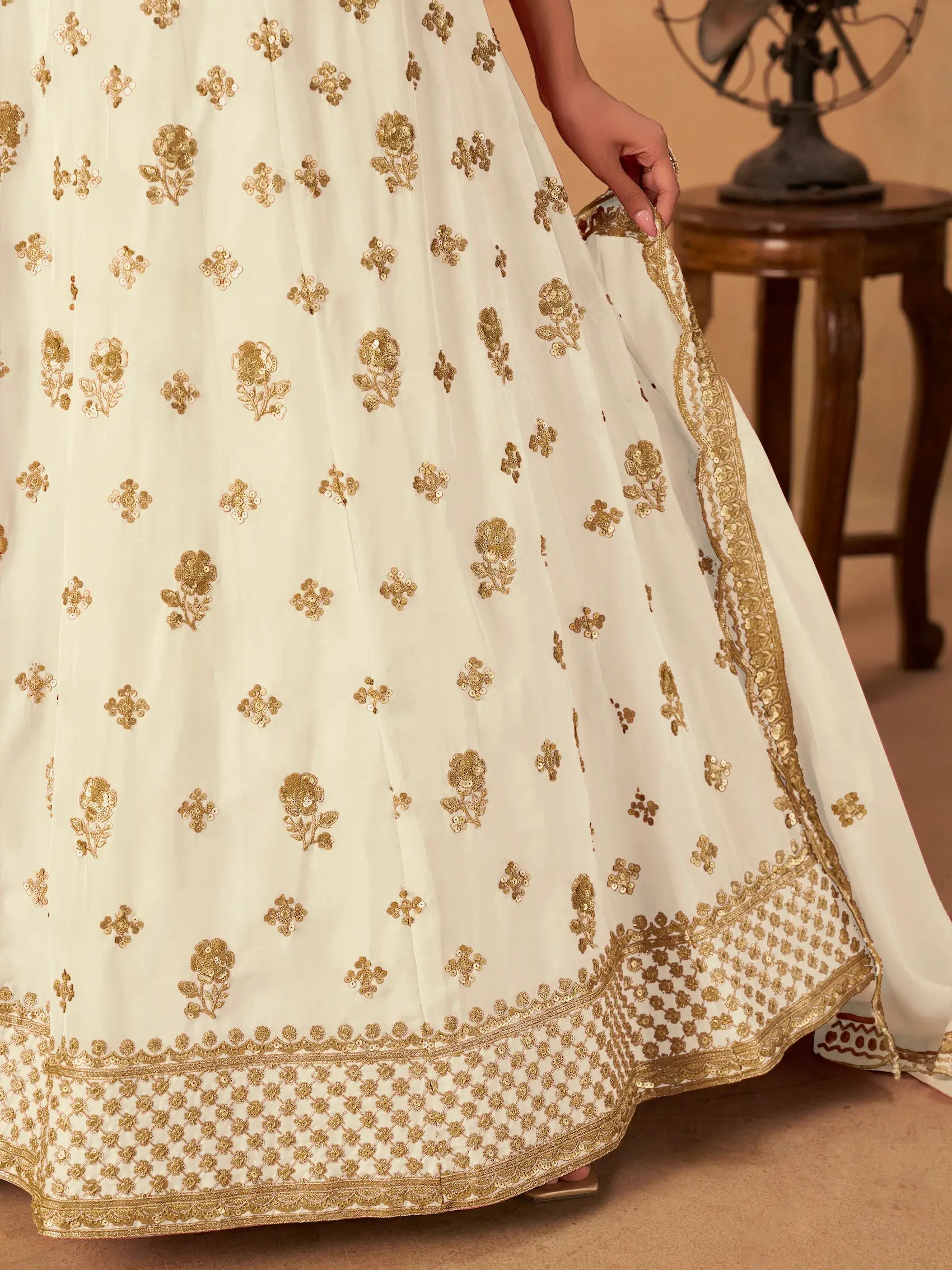 Off White Organza Embroidery Work Lehenga Choli