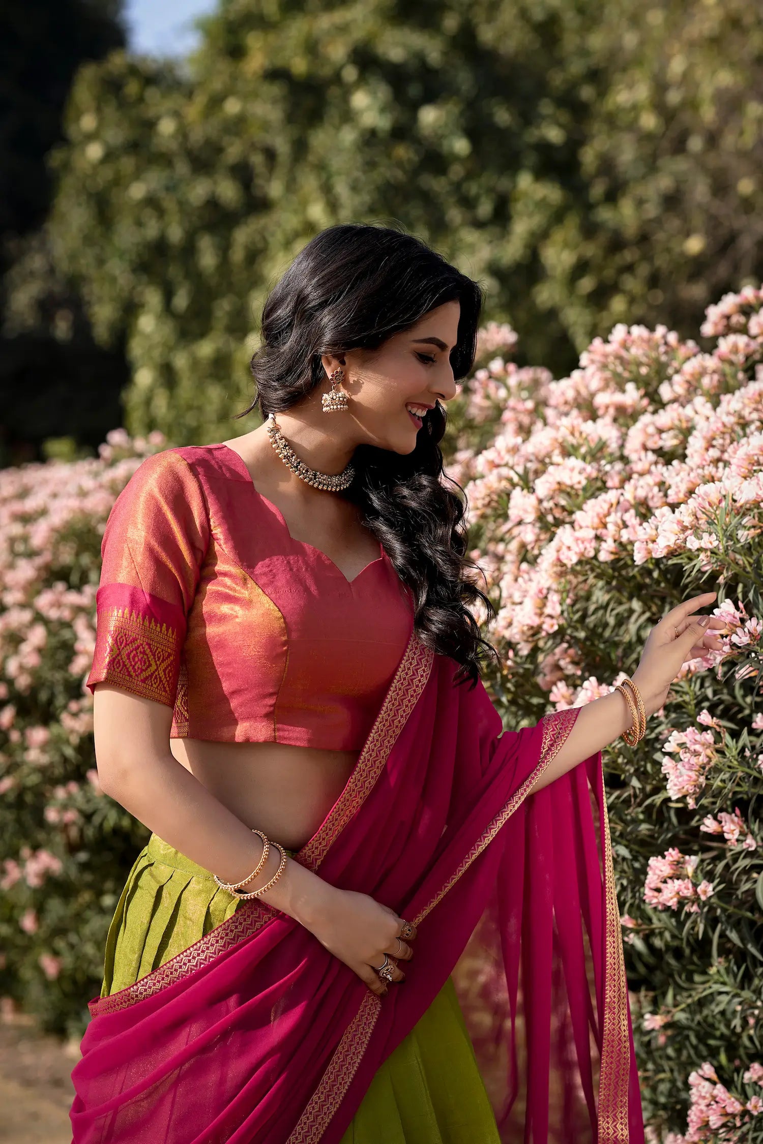 Parrot Green Kanchipuram Zari Weaving Work Lehenga Choli