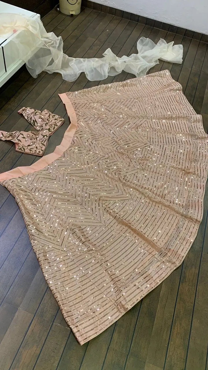 Peach Kasturi Silk Thread & Sequence Work Lehenga Choli