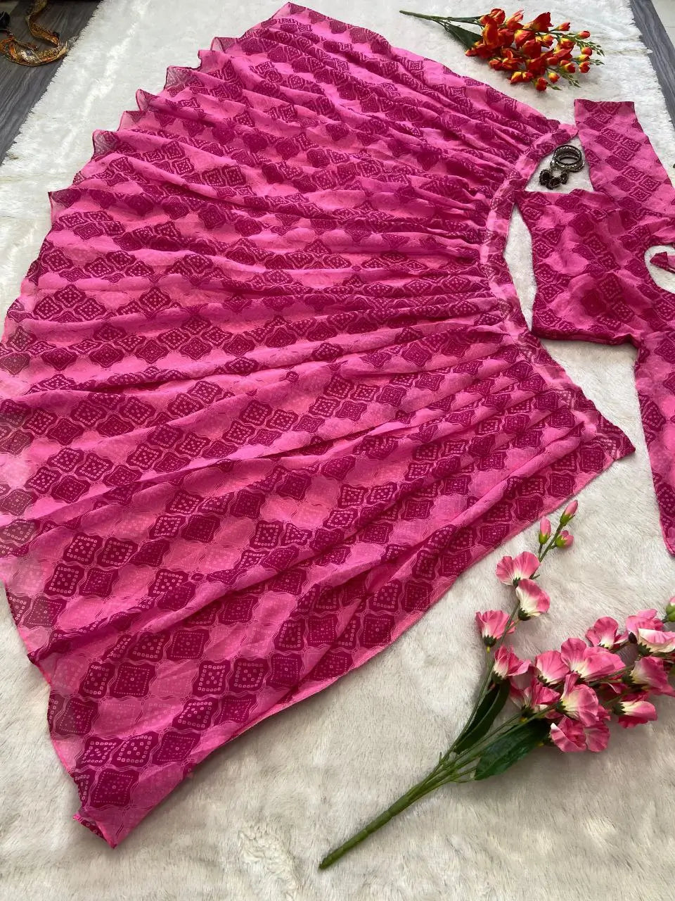 Pink Georgette Digital print With Net Dupatta Lehenga Choli