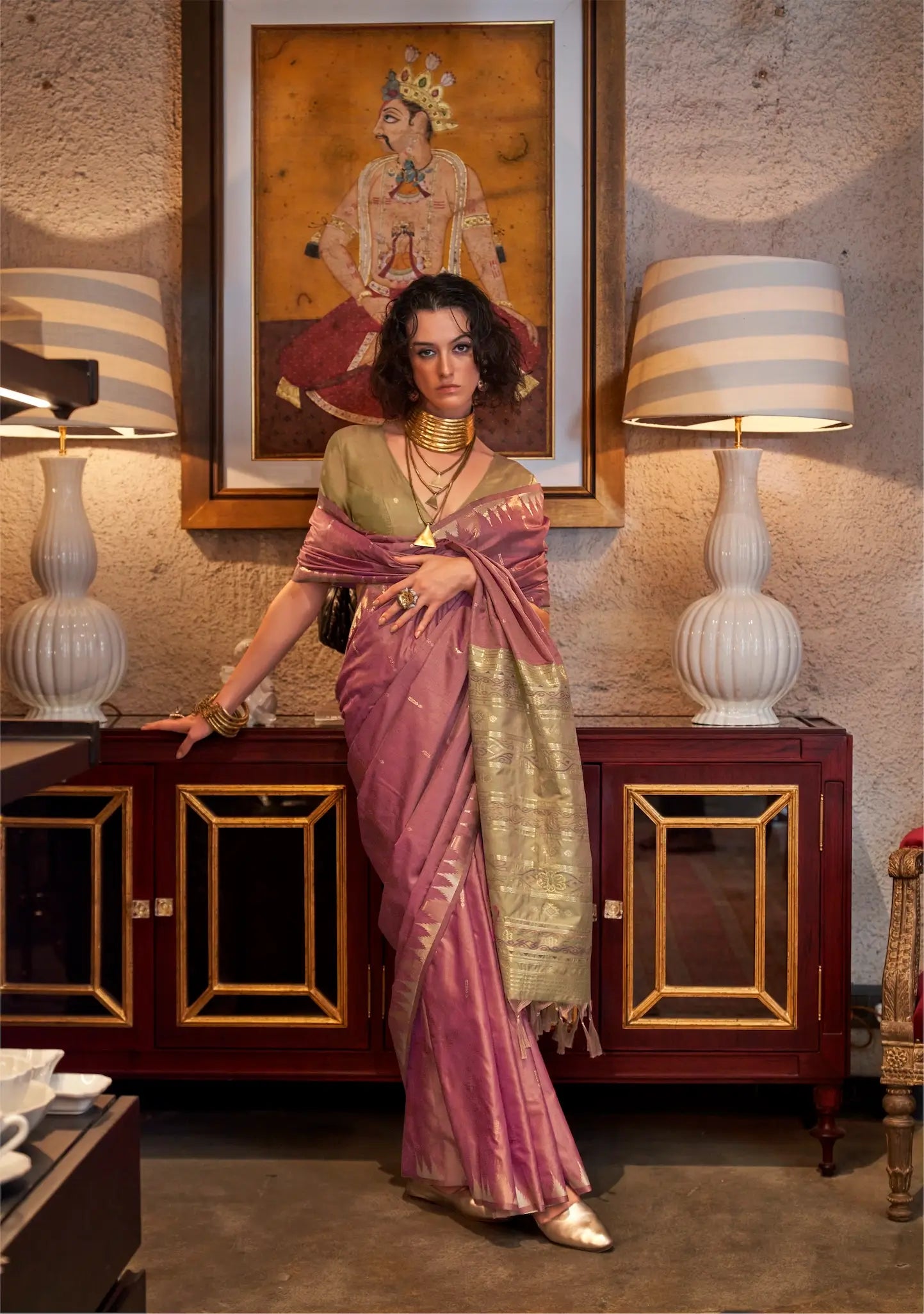 Pink Silk Saree With Contrast Ikkat Design Pallu