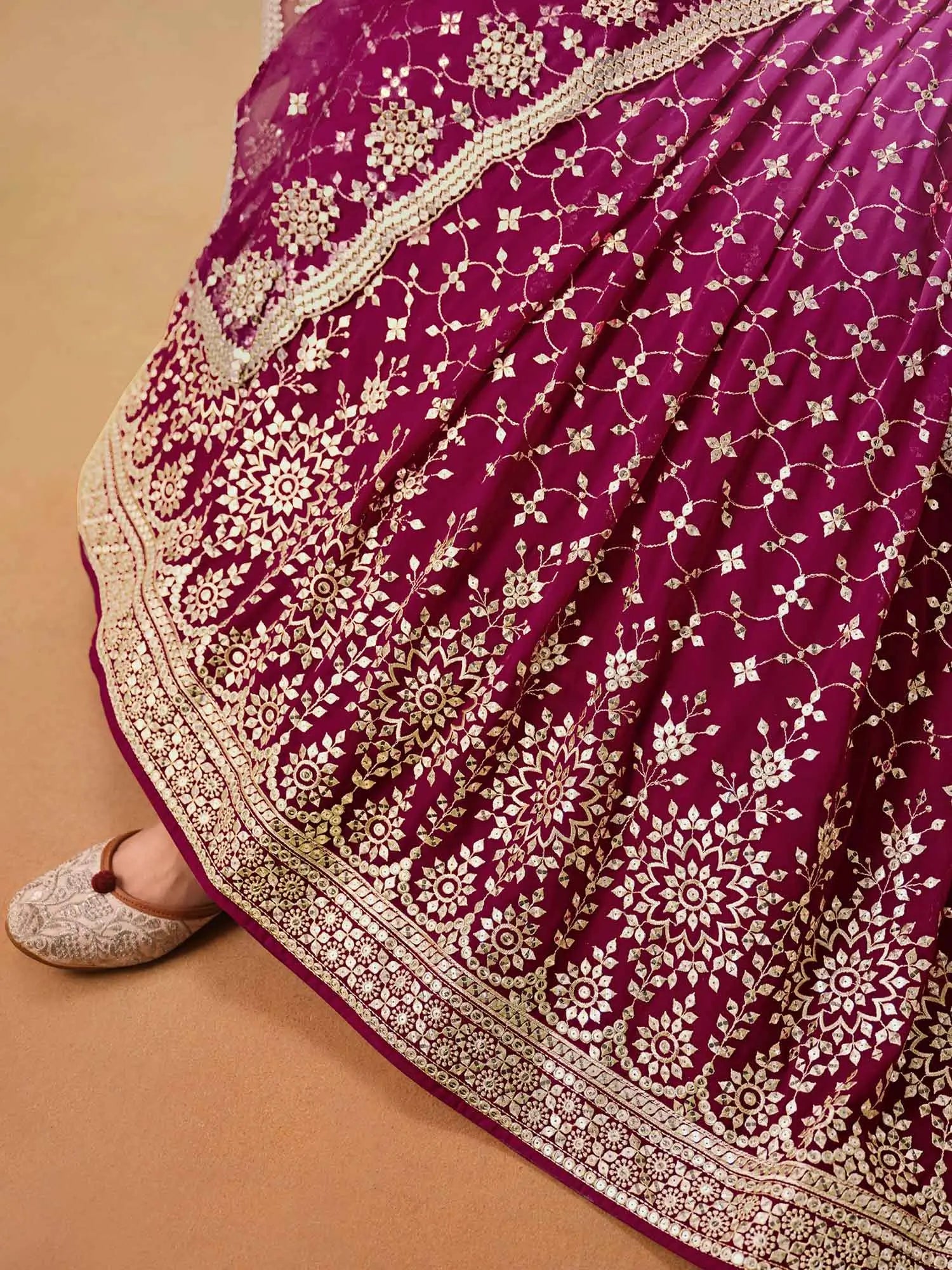 Red Pink Shade Georgette Lehenga With Zari Sequins Embroidery Work
