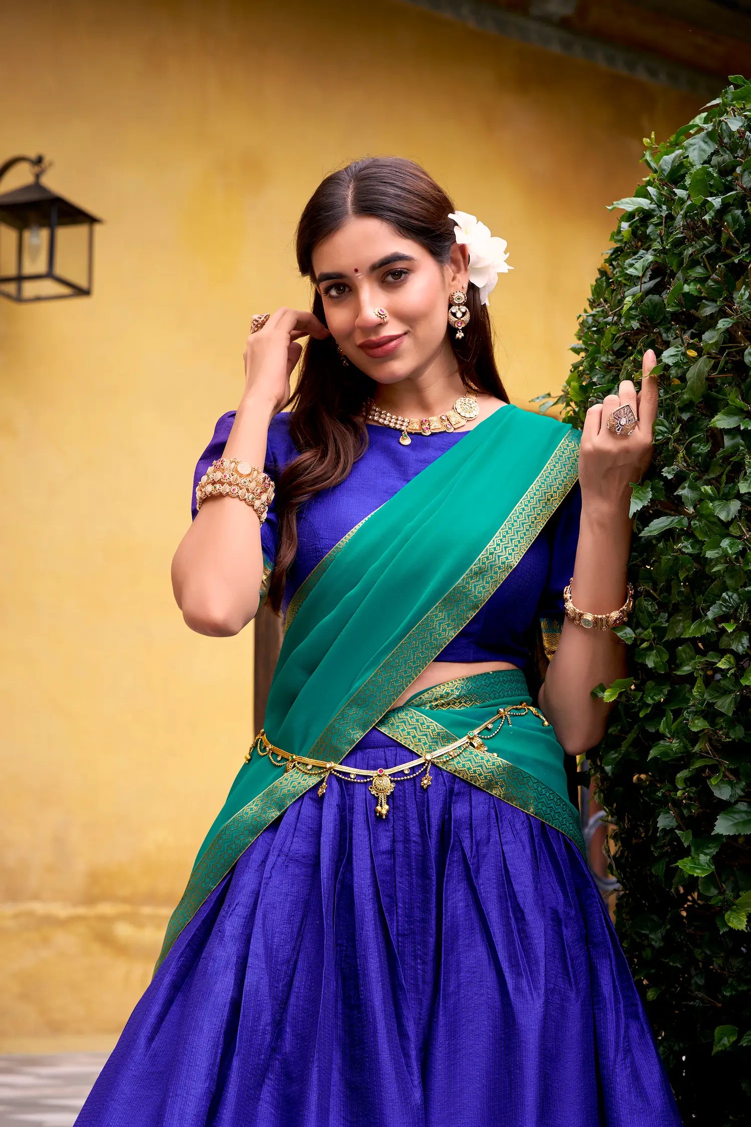 Royal Blue Poly Cotton Zari Weaving Lehenga Choli