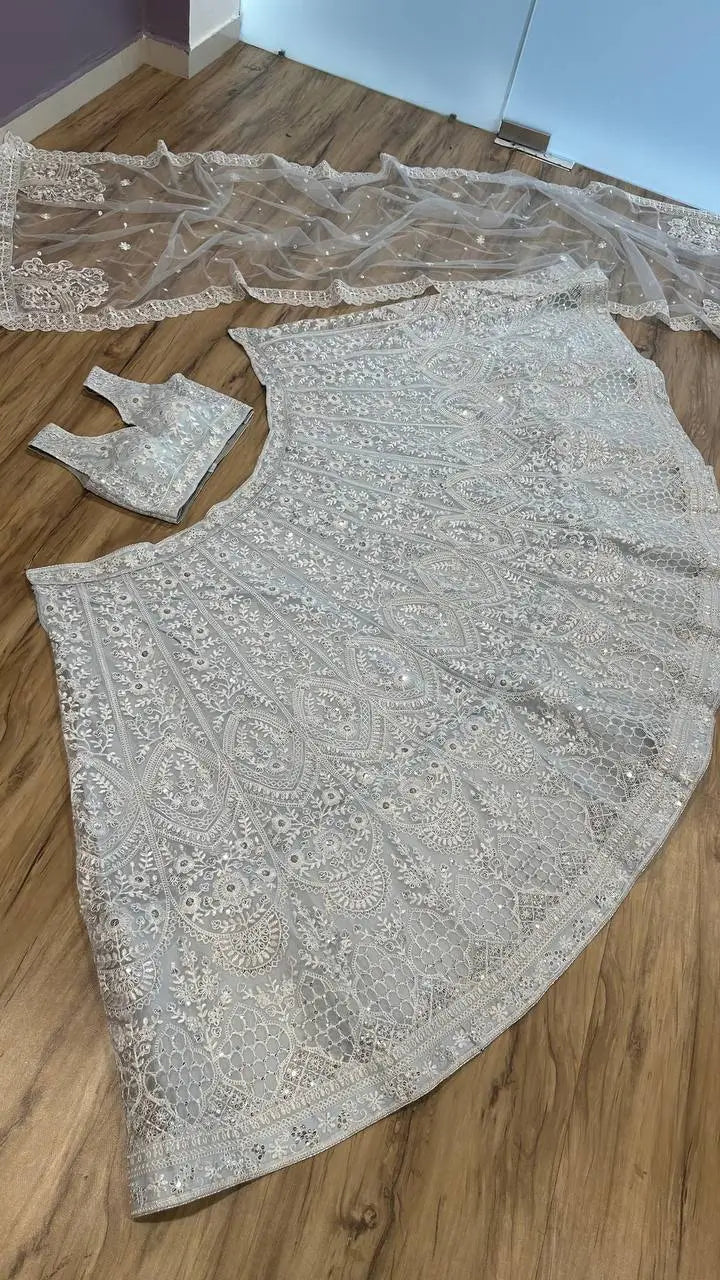 Sky Blue Net Sequence & Thread Work Lehenga Choli