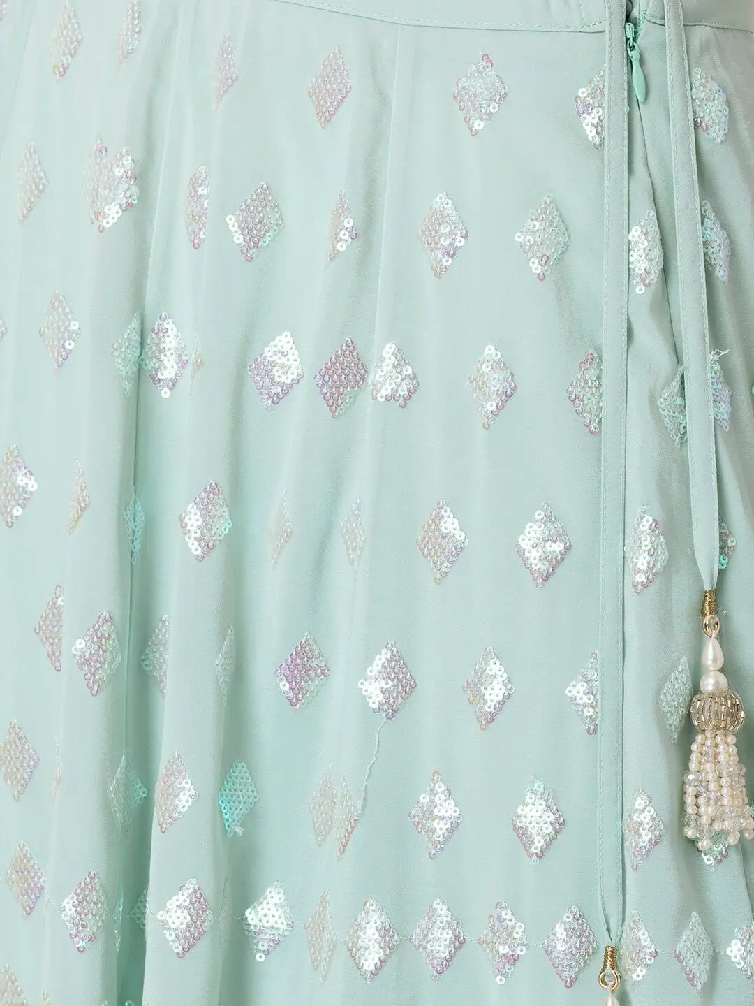 Sky Blue Party Wear Lehenga With Sequins Work with Ruffle Dupatta